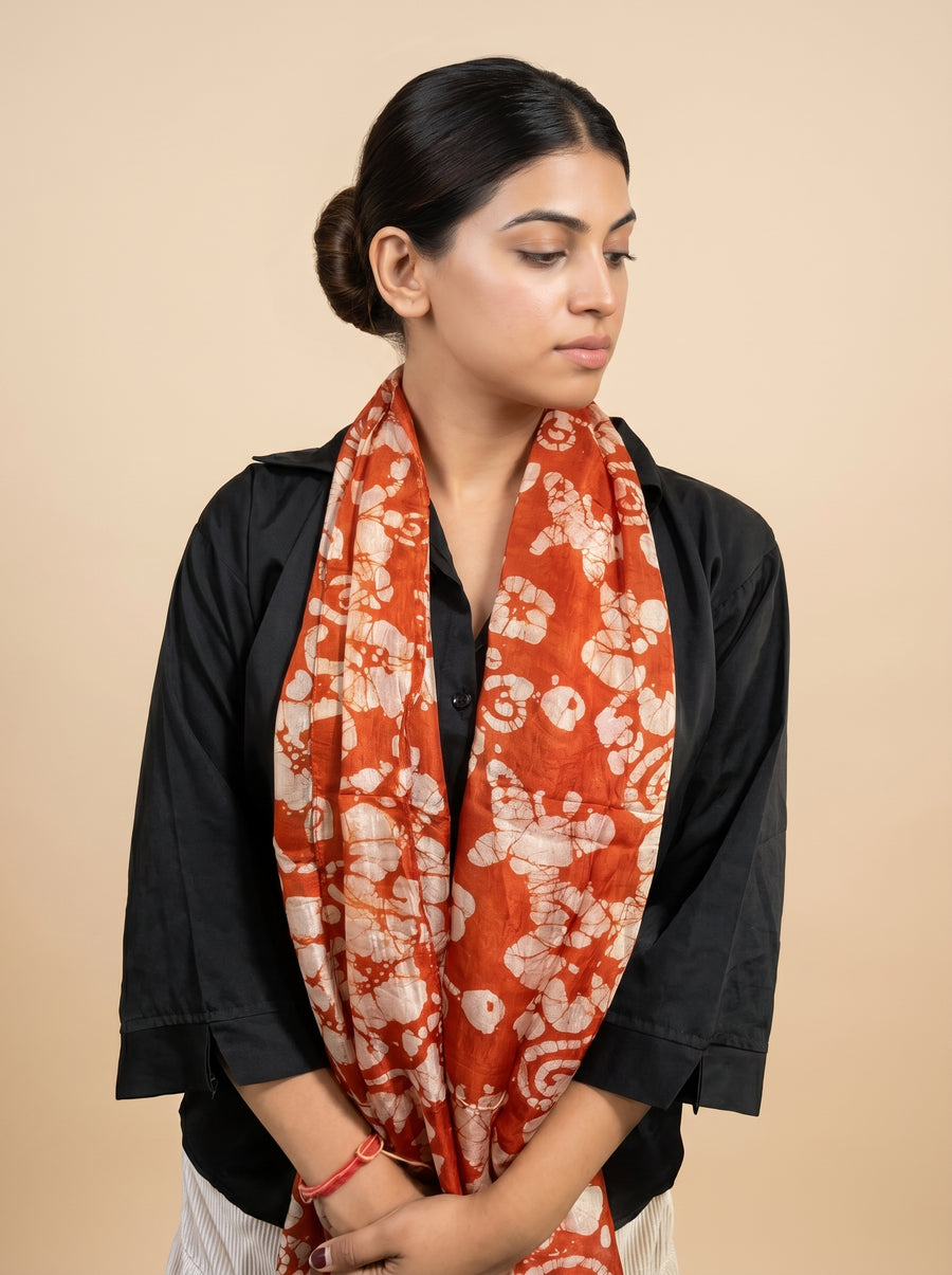 Hand-Dyed Batik Pure Silk Long Stole | 50x180 cm