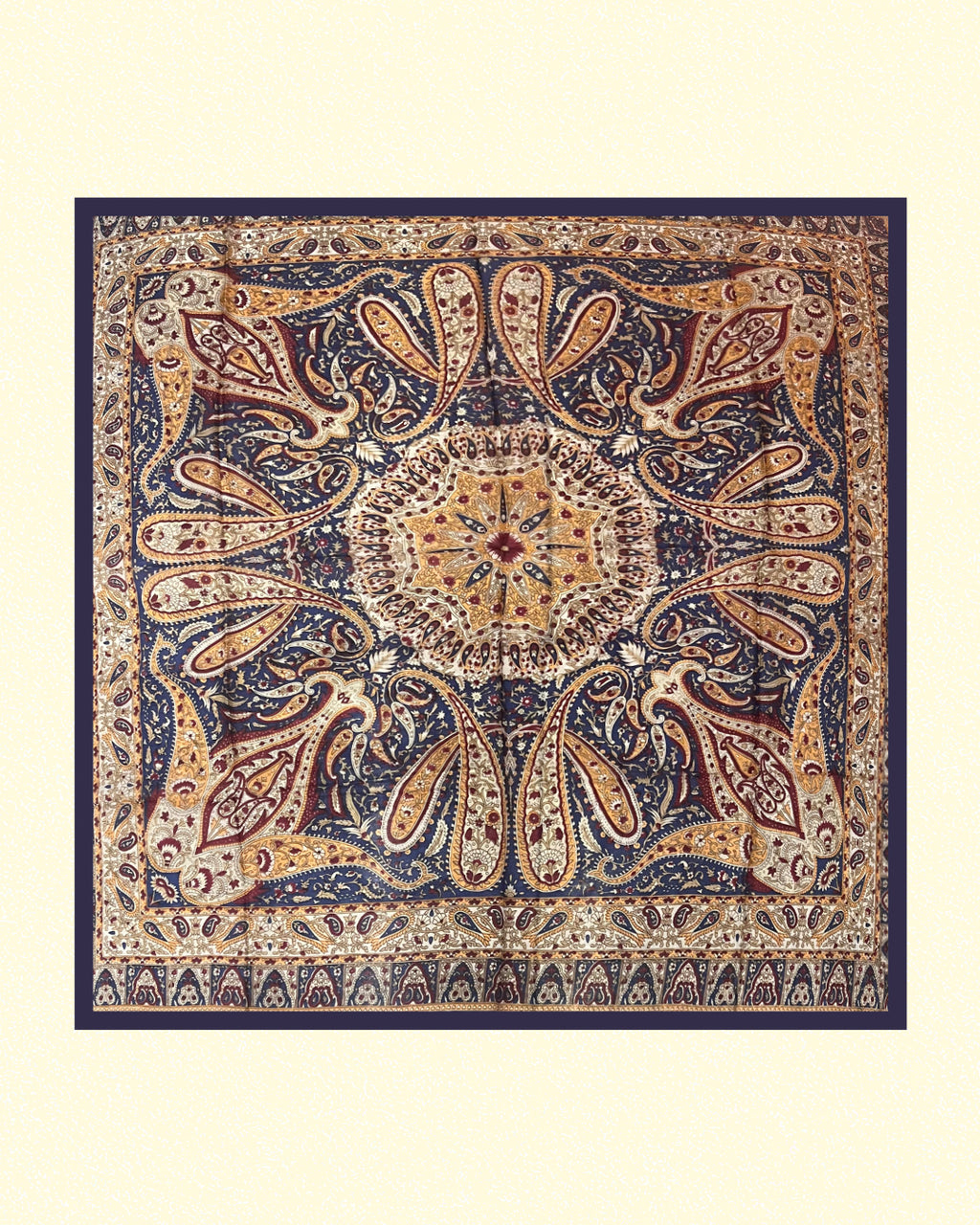 Vintage Paisley Motif Pure Silk Square Scarf | 100x100 cm