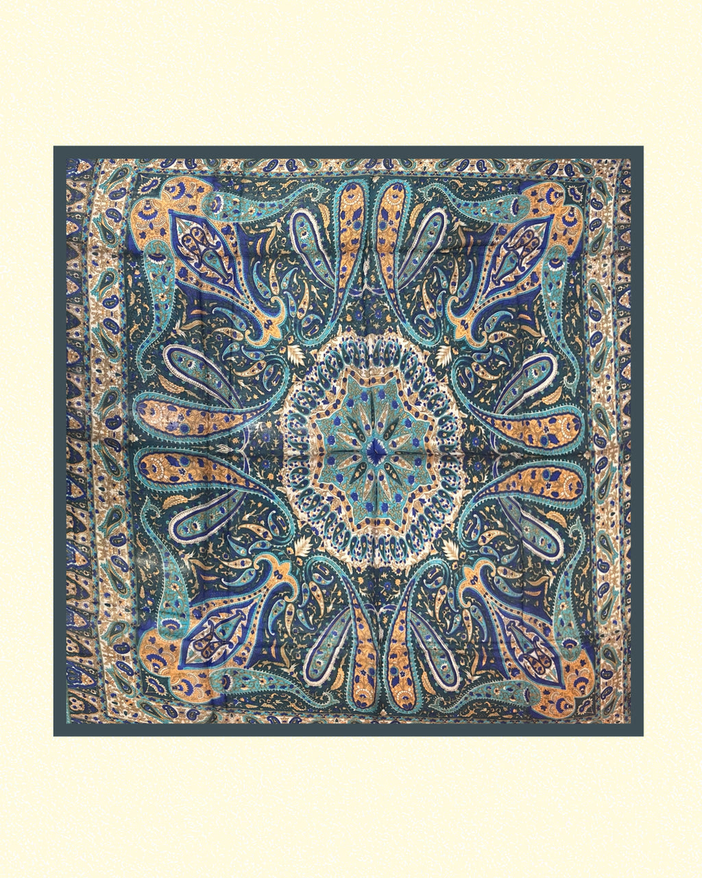 Vintage Paisley Motif Pure Silk Square Scarf | 100x100 cm