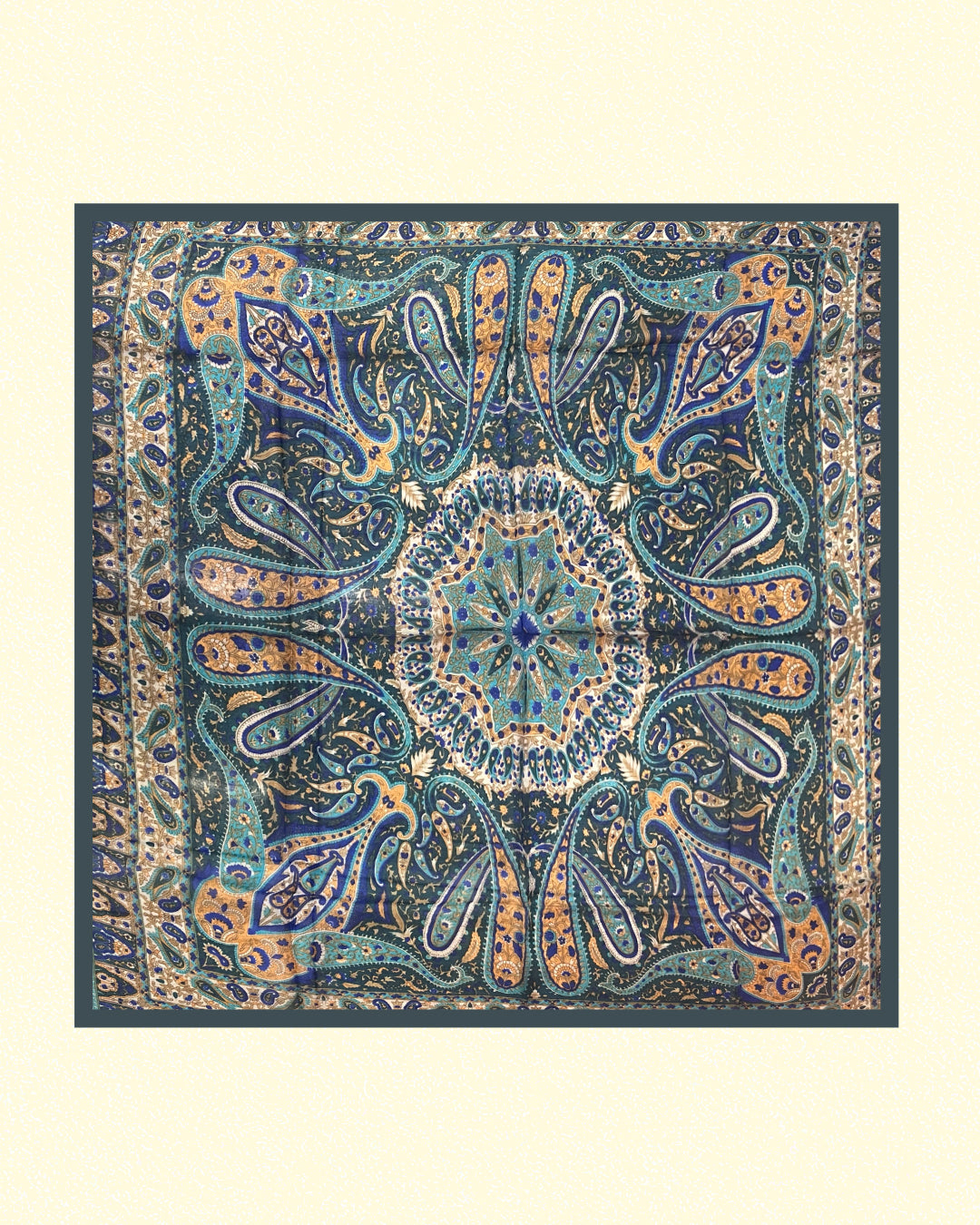 Vintage Paisley Motif Pure Silk Square Scarf | 100x100 cm