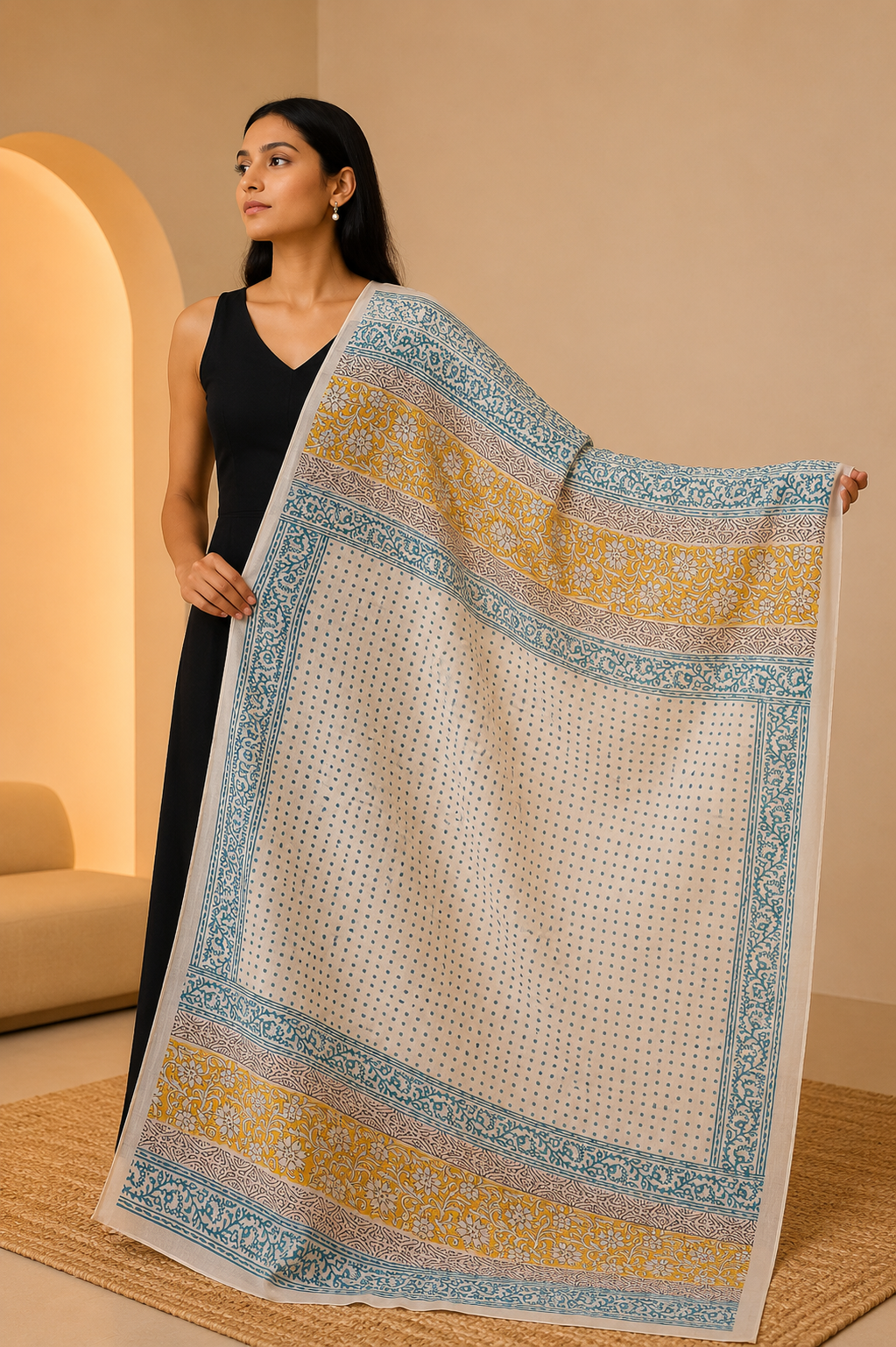 Karivani Luxury Block Print Cotton Dupatta