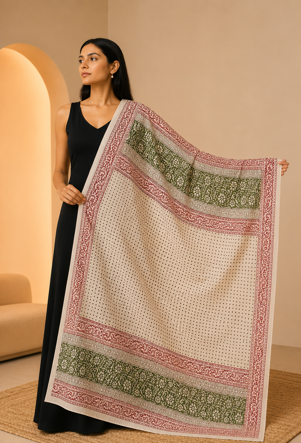 Karivani Luxury Block Print Cotton Dupatta