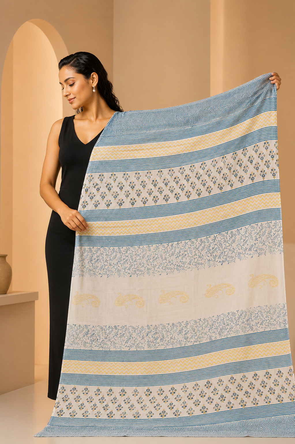Karivani Luxury Block Print Cotton Dupatta