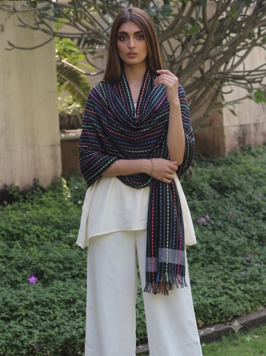 Viscose multi colour stripe dobby stole