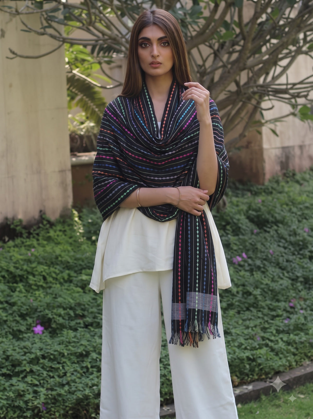 Viscose multi colour stripe dobby stole