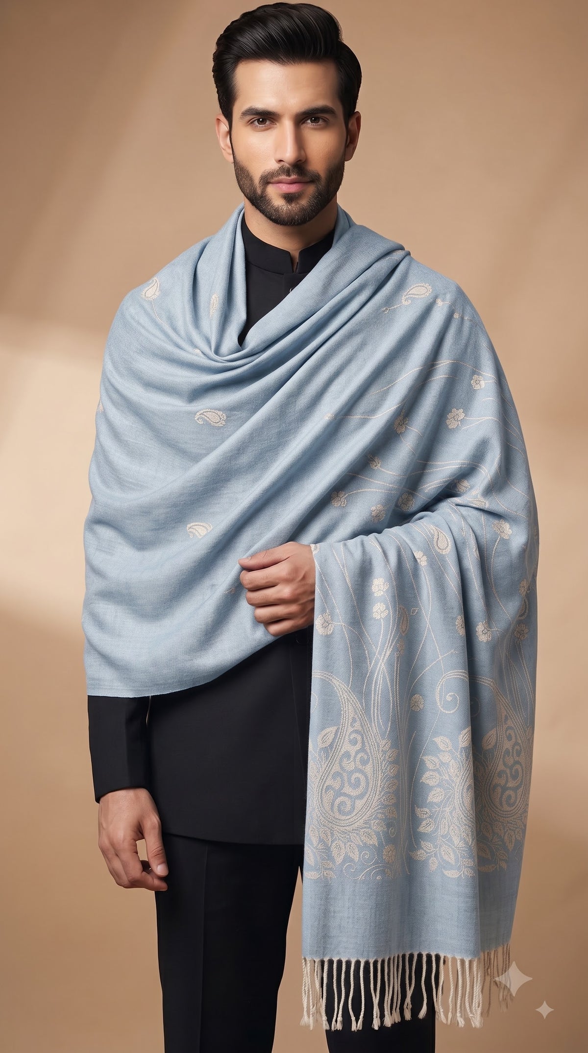 Floral Vine Paisley Woven Polyester Stole with Tassels