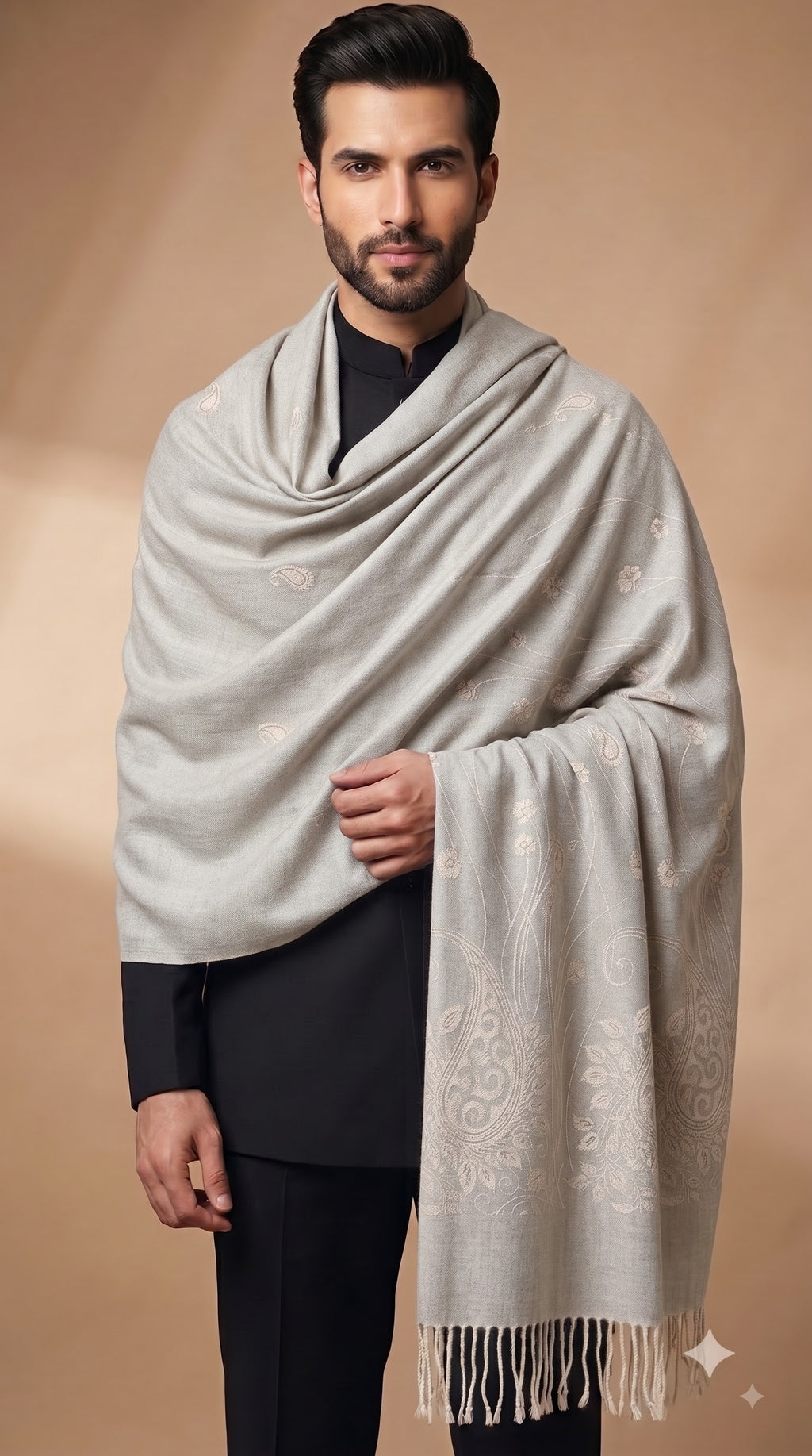 Floral Vine Paisley Woven Polyester Stole with Tassels
