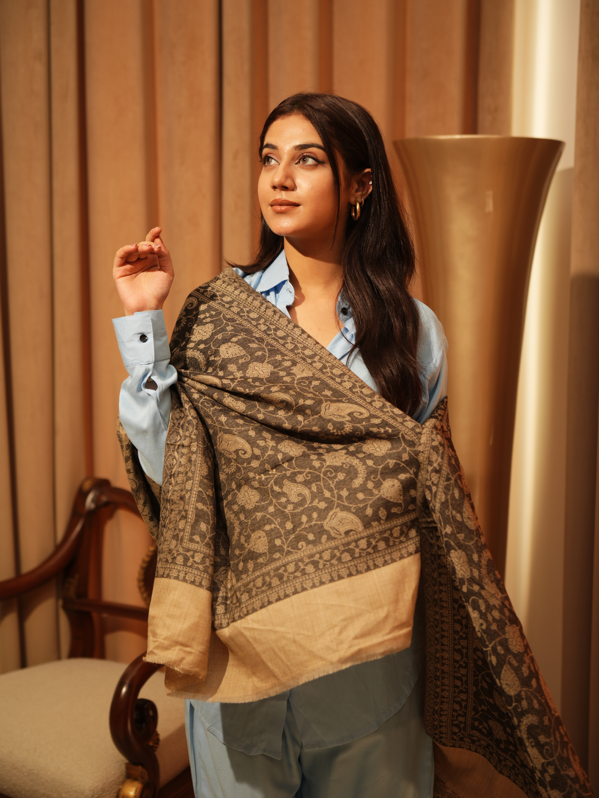 Karivani Women's Faux Pashmina Stole - Kashmiri Jaal