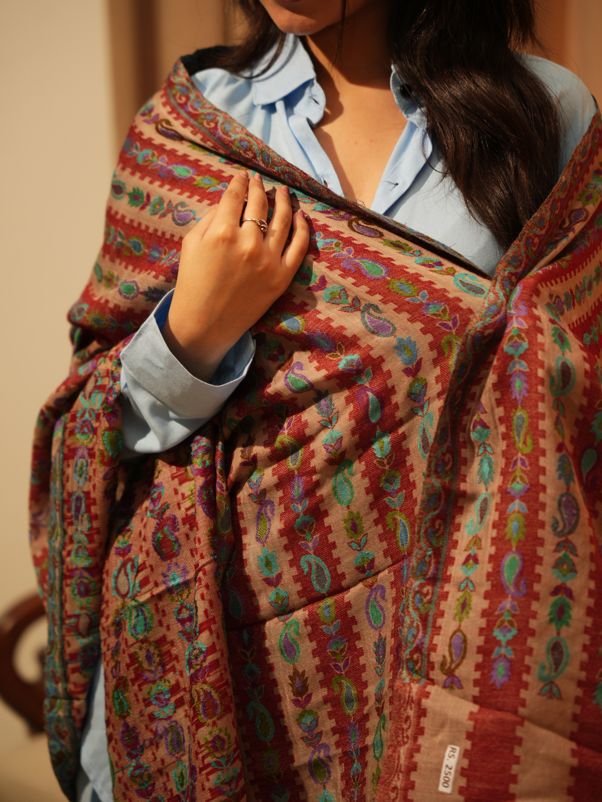 Karivani Women's Faux Pashmina Stole - Stripe Cutting