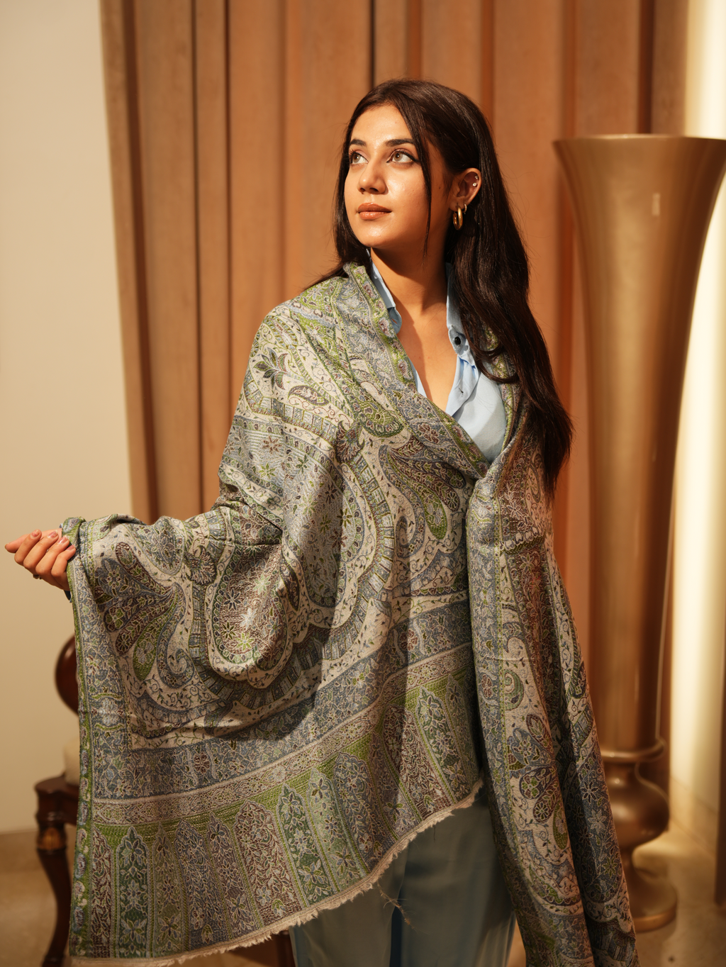 Karivani Women's Faux Pashmina Stole - Jamawar Jaal Stole