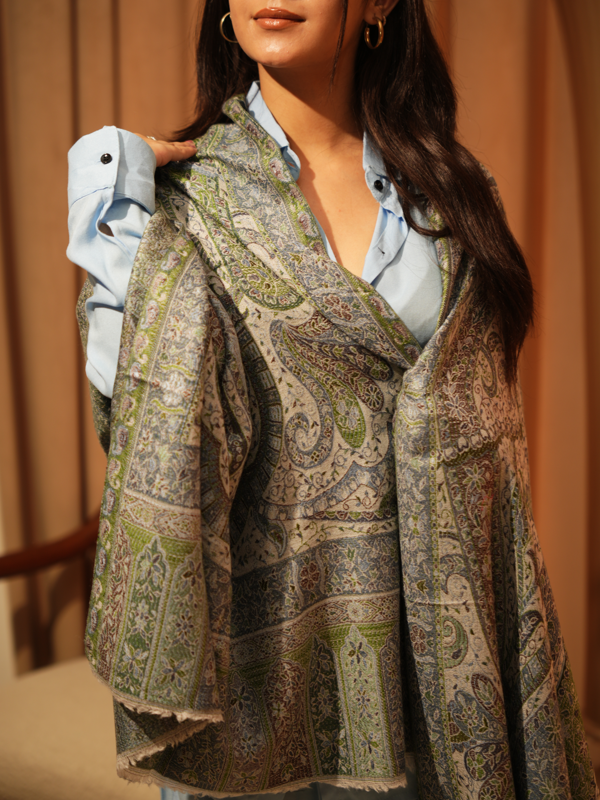 Karivani Women's Faux Pashmina Stole - Jamawar Jaal Stole