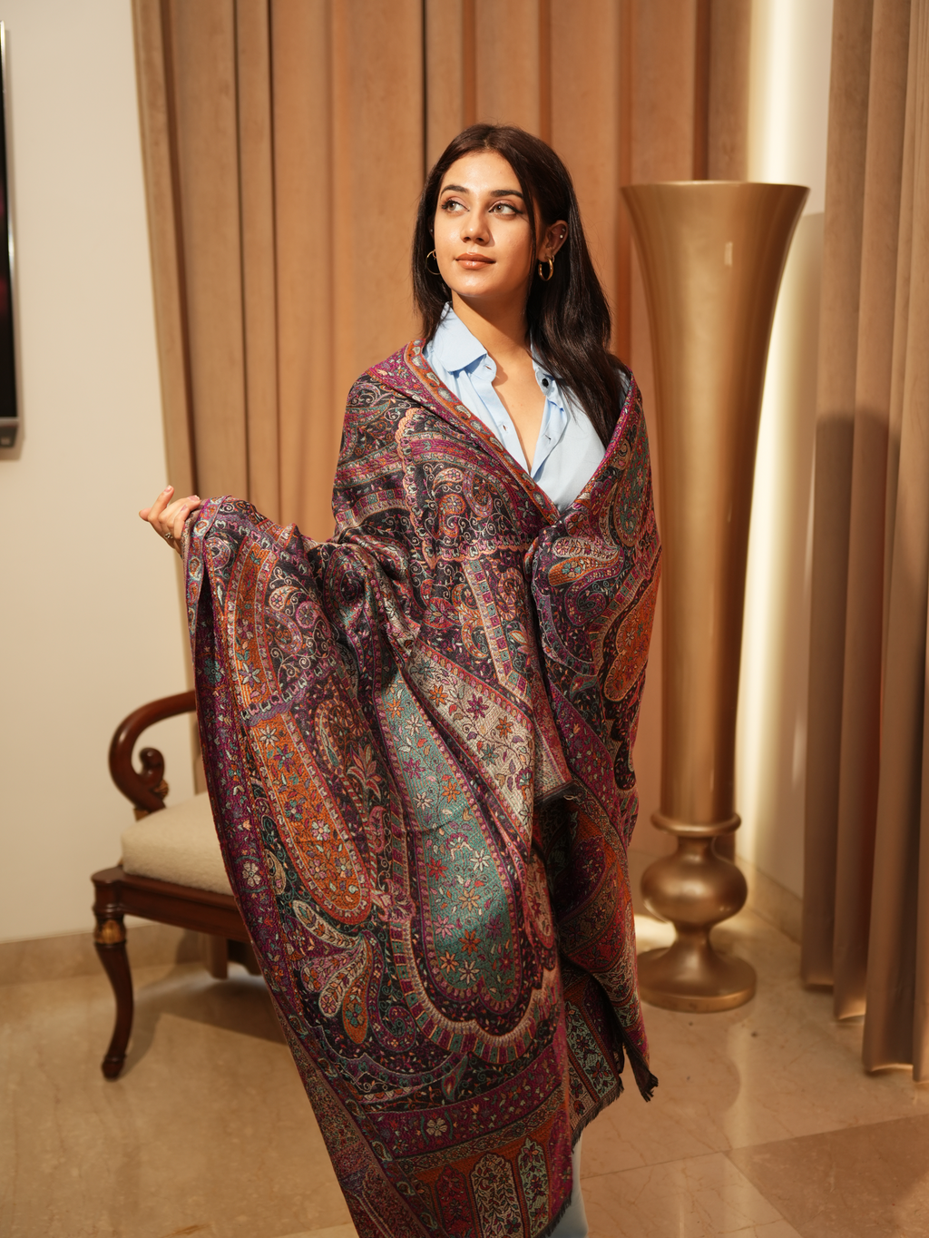 Karivani Women's Faux Pashmina Stole - Jamawar Jaal Stole