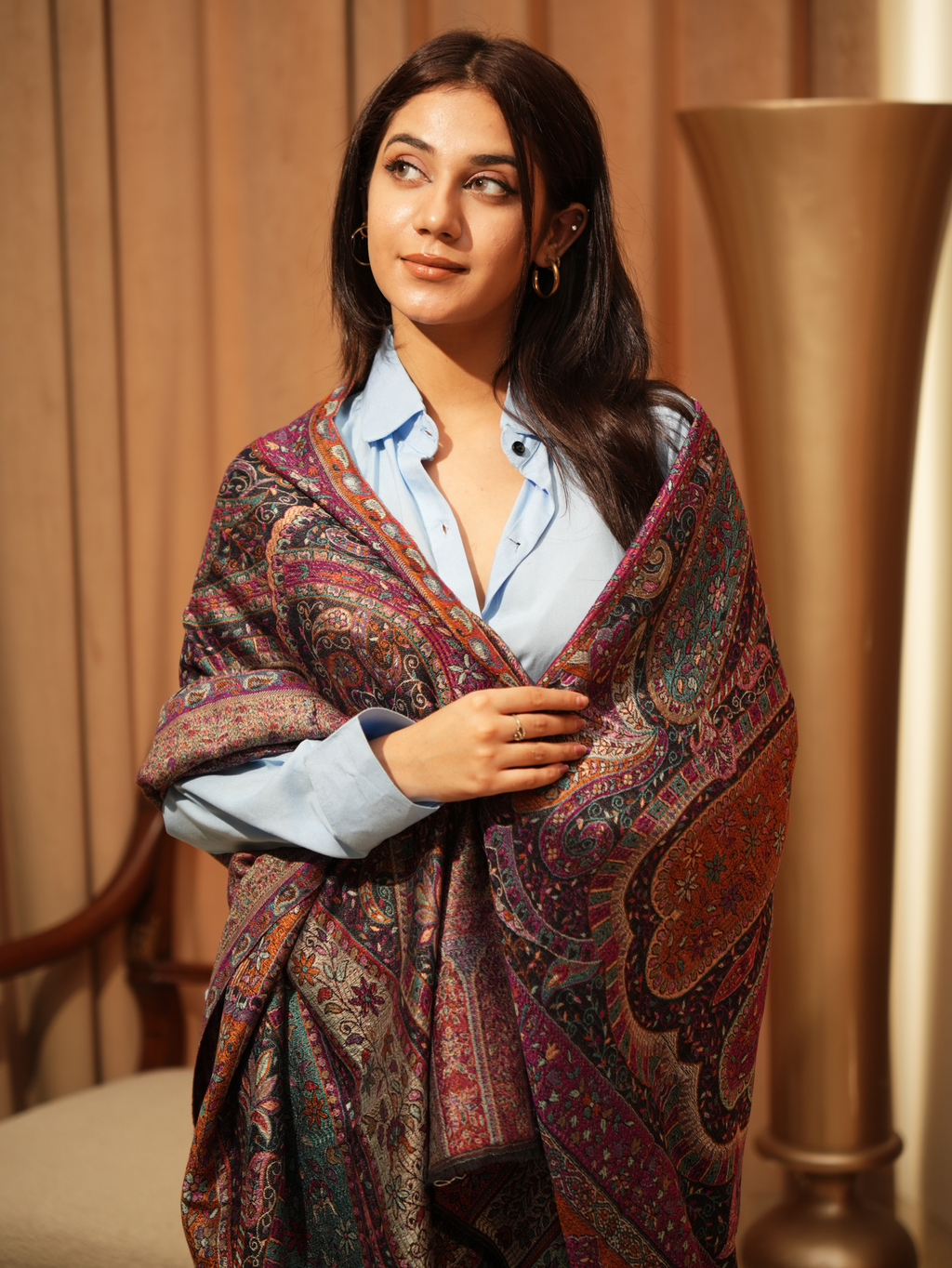 Karivani Women's Faux Pashmina Stole - Jamawar Jaal Stole