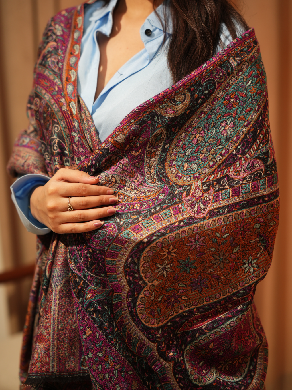 Karivani Women's Faux Pashmina Stole - Jamawar Jaal Stole