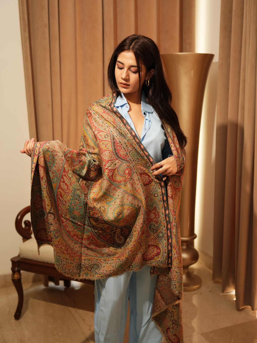 Karivani Women's Faux Pashmina Stole - Jamawar Jaal Stole