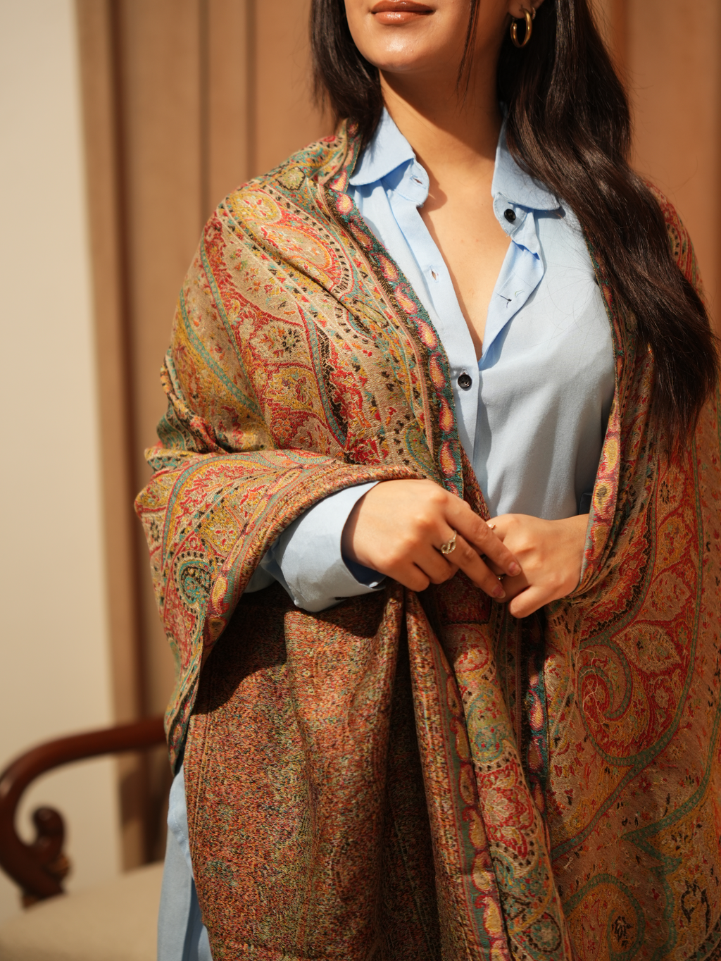 Karivani Women's Faux Pashmina Stole - Jamawar Jaal Stole