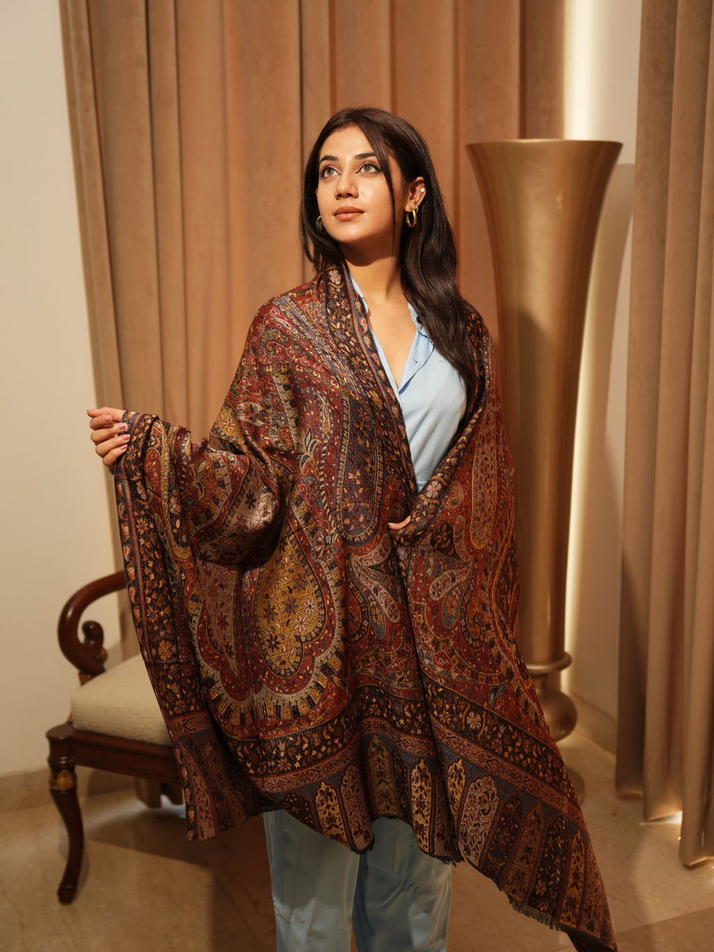 Karivani Women's Faux Pashmina Stole - Jamawar Jaal Stole