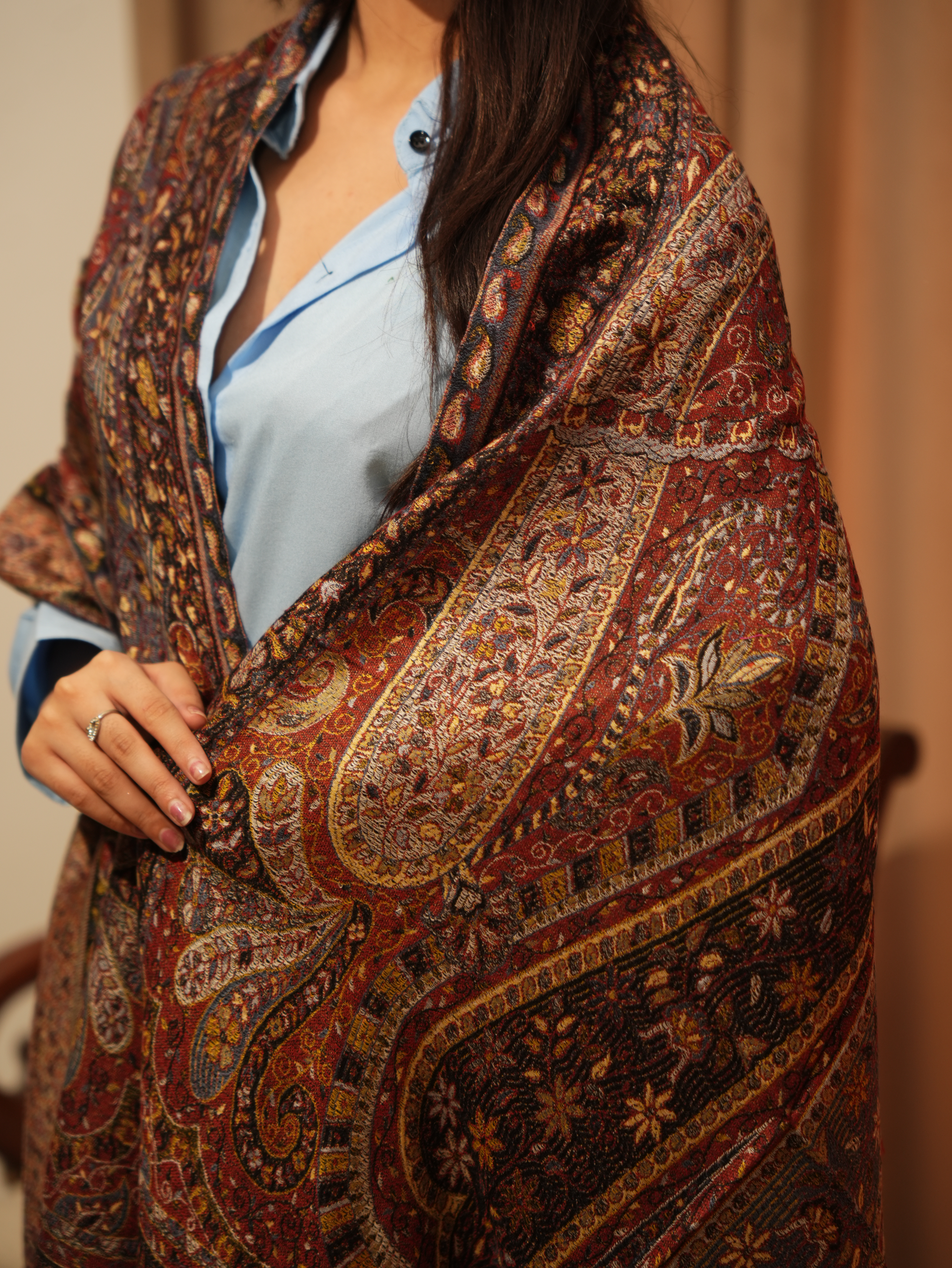 Karivani Women's Faux Pashmina Stole - Jamawar Jaal Stole