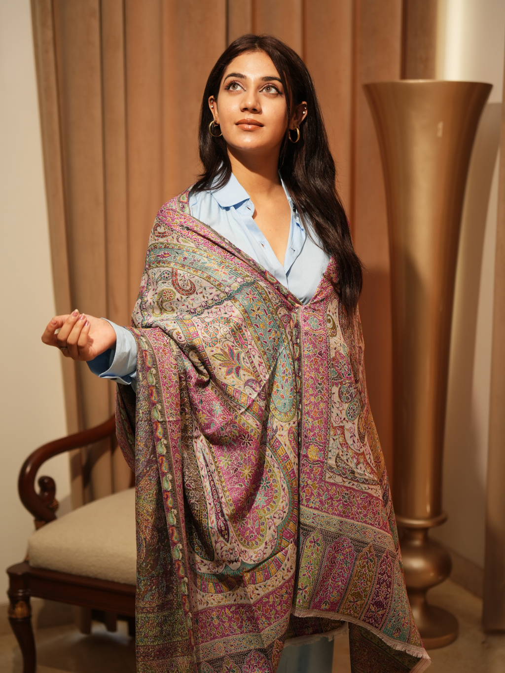 Karivani Women's Faux Pashmina Stole - Jamawar Jaal Stole