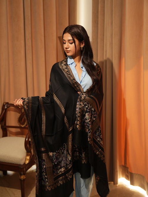 Karivani Women's Faux Pashmina Stole - Peacock Multi Pallla Stole