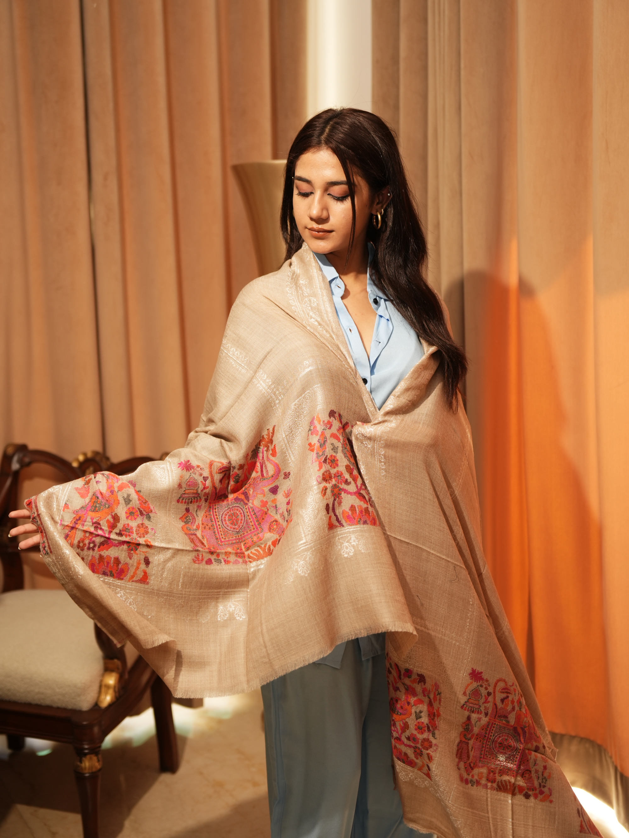 Karivani Women's Faux Pashmina Stole - Peacock Multi Pallla Stole