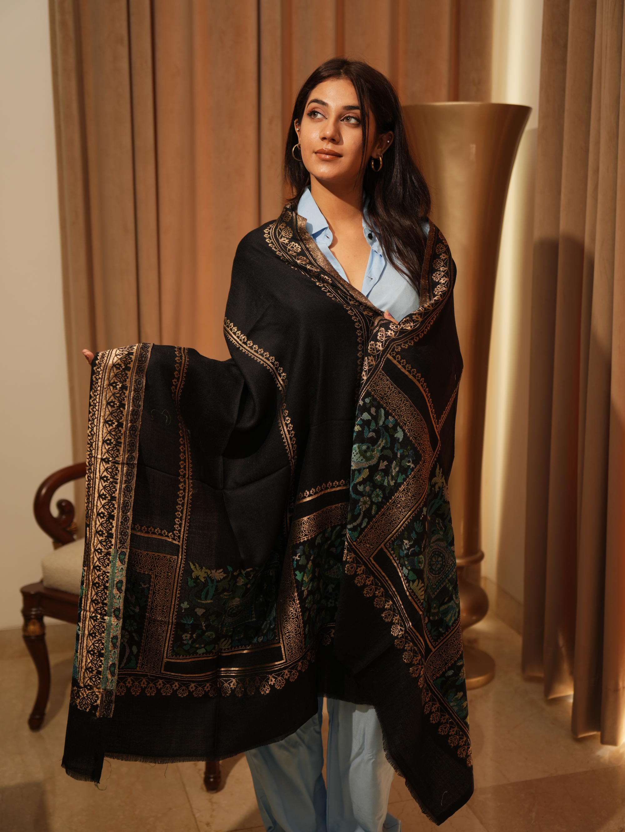 Karivani Women's Faux Pashmina Stole - Peacock Multi Pallla Stole