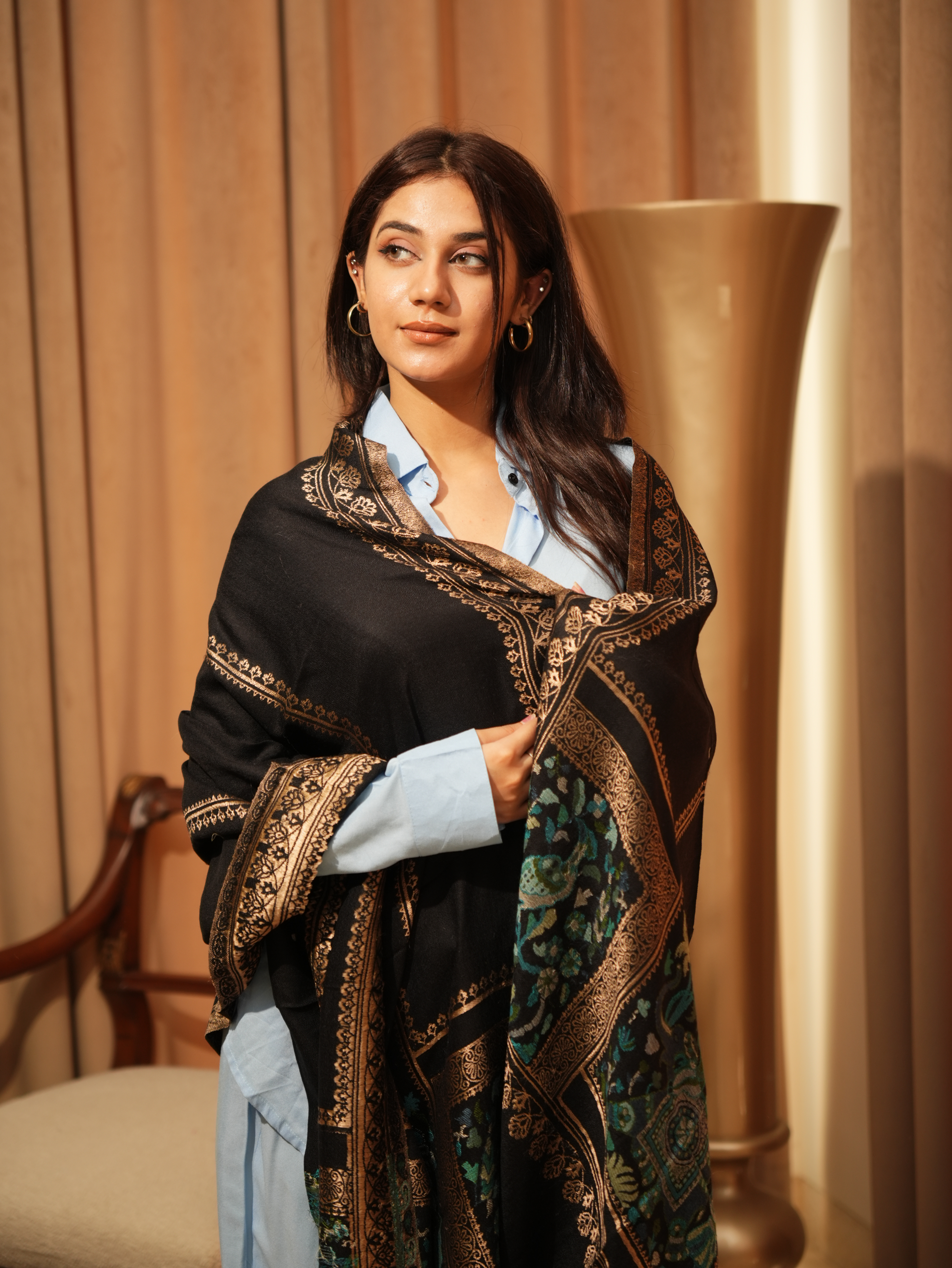 Karivani Women's Faux Pashmina Stole - Peacock Multi Pallla Stole