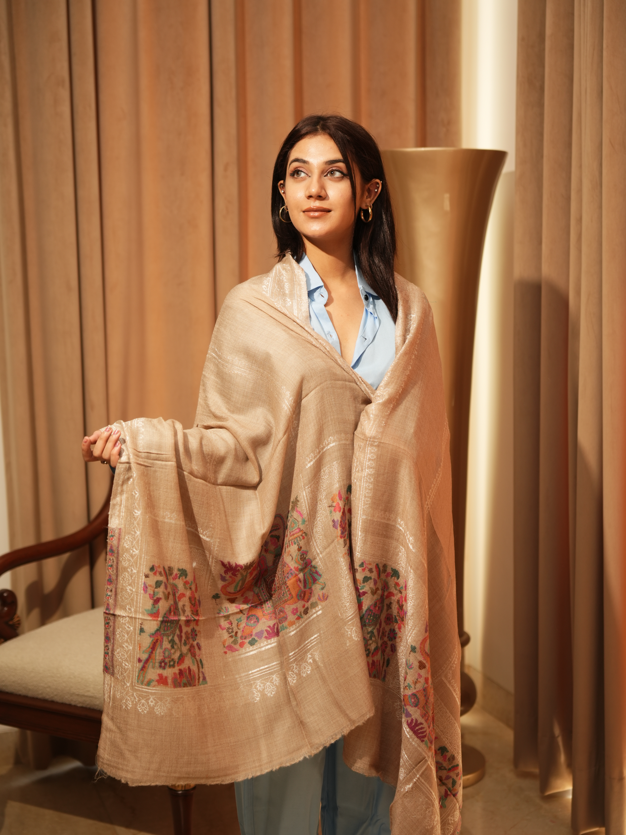 Karivani Women's Faux Pashmina Stole - Peacock Multi Pallla Stole