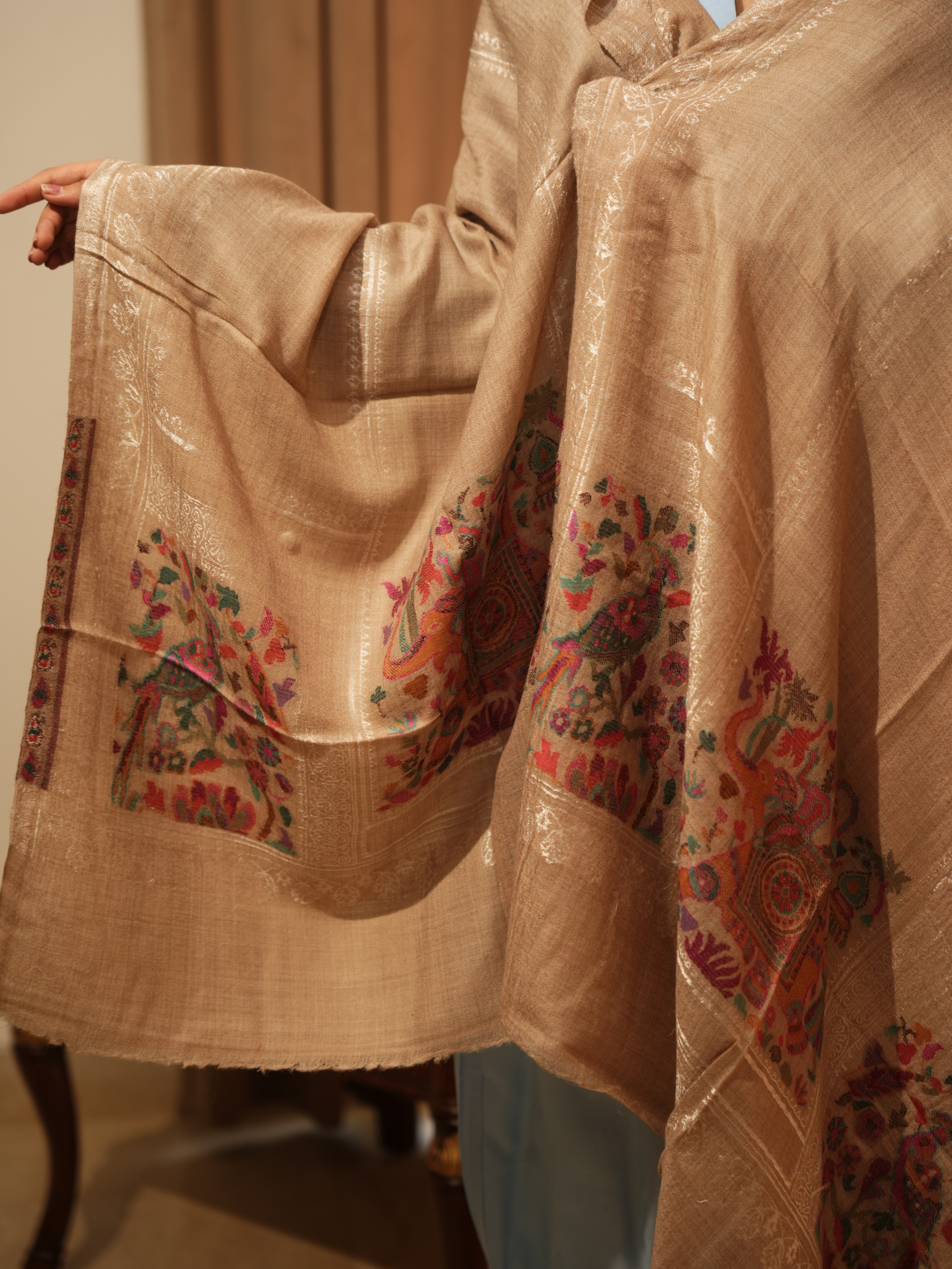 Karivani Women's Faux Pashmina Stole - Peacock Multi Pallla Stole