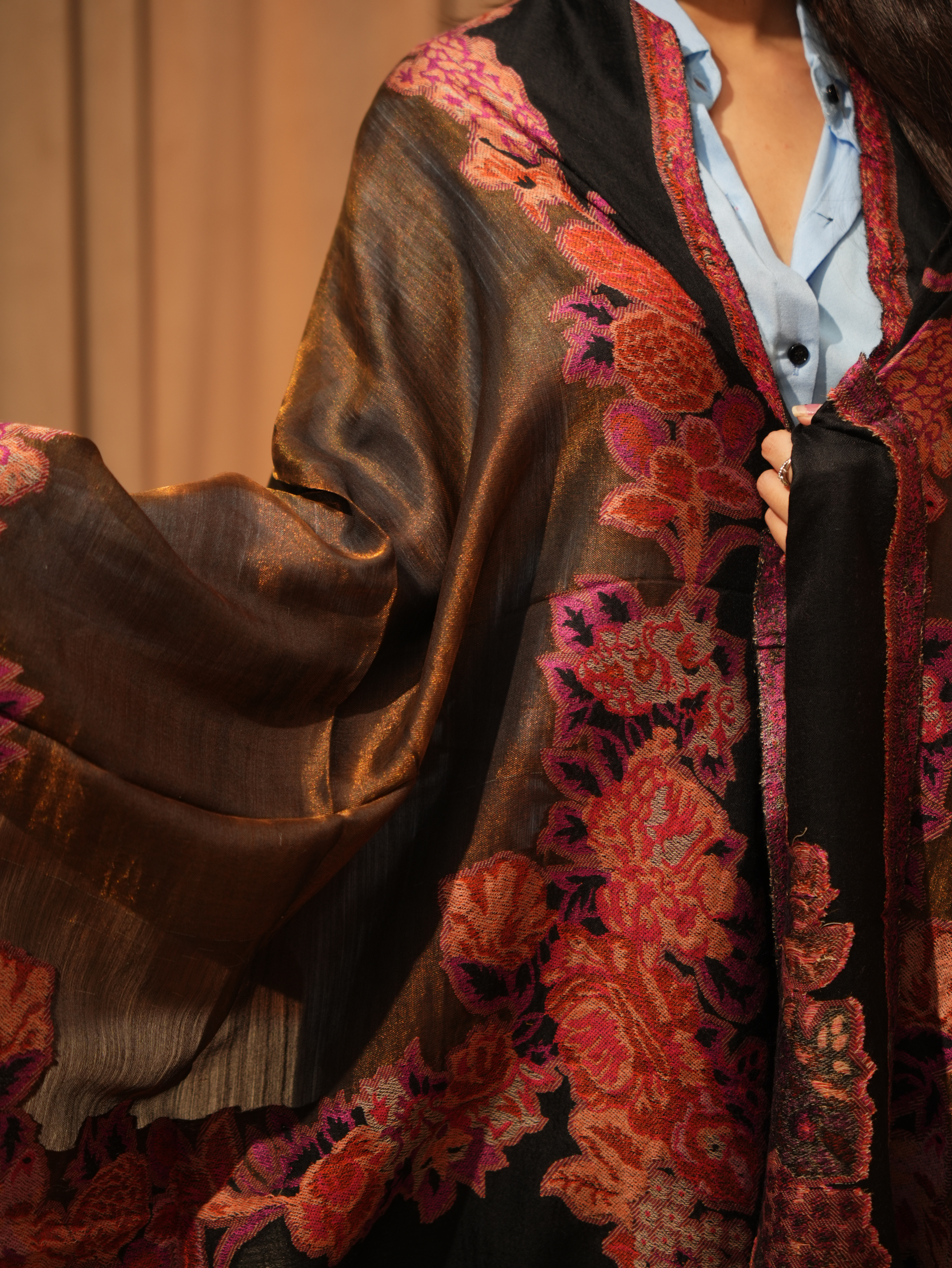 Karivani Women's Faux Pashmina Stole - Kani Flower Border Stole