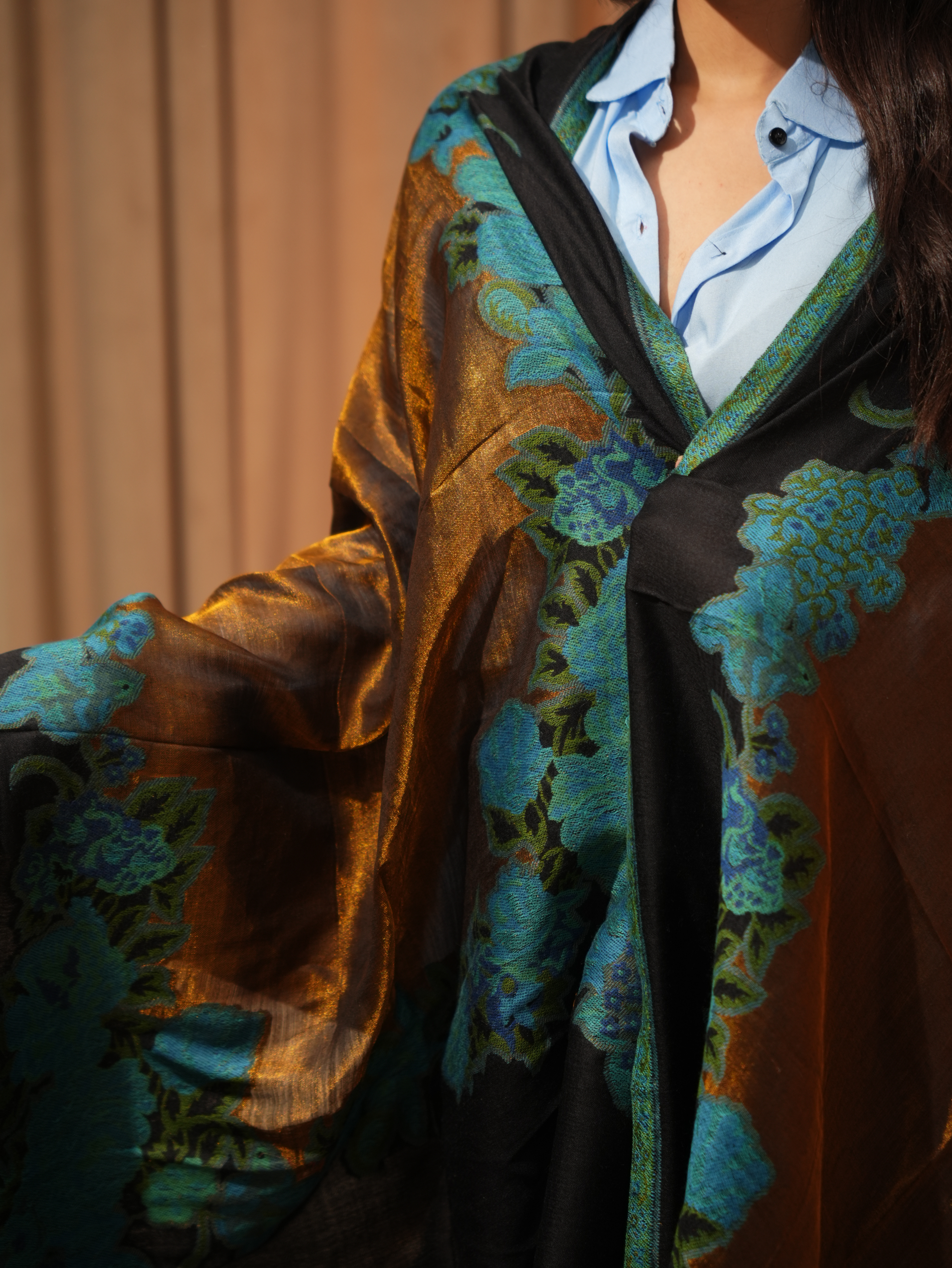 Karivani Women's Faux Pashmina Stole - Kani Flower Border Stole