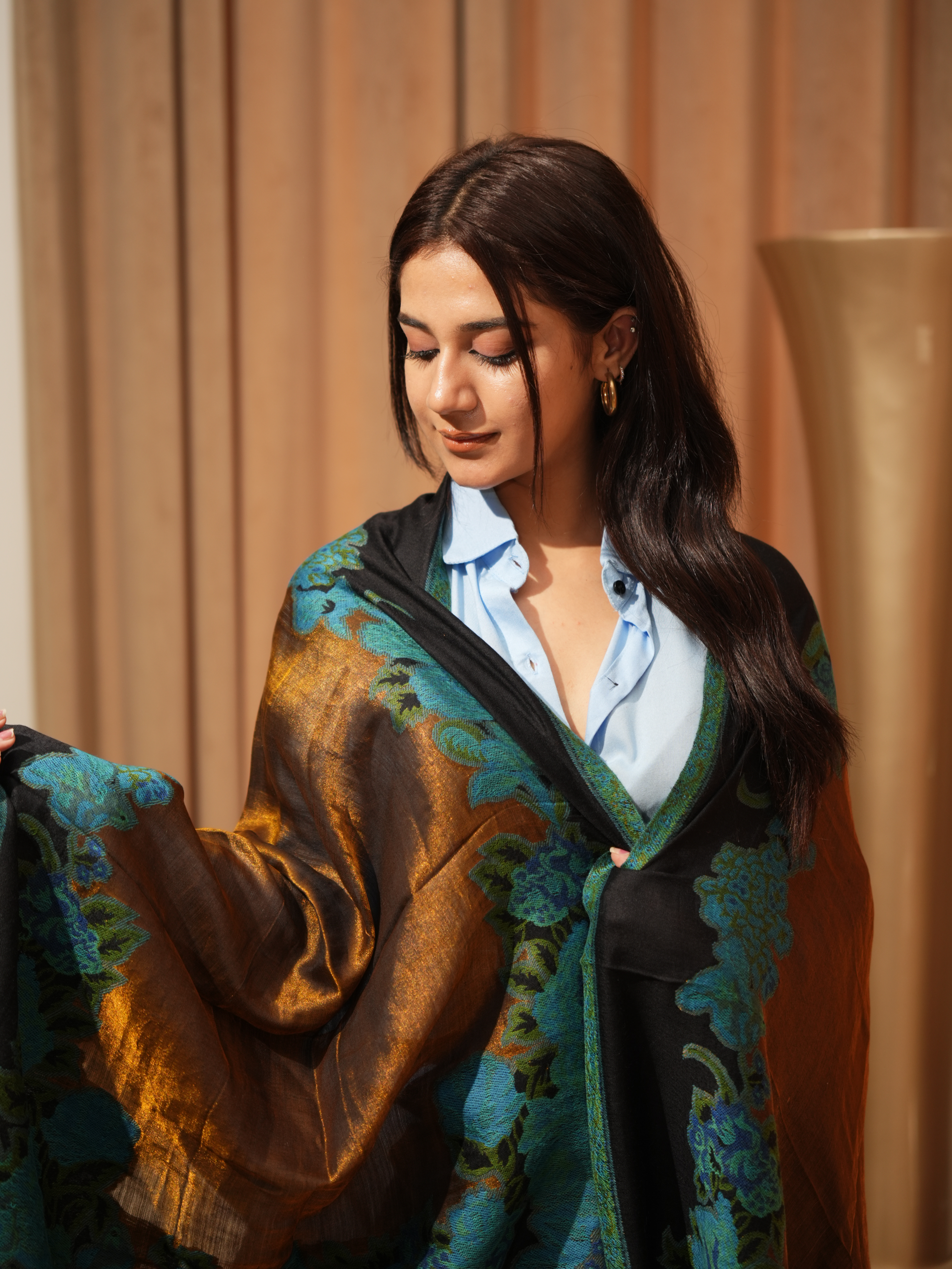 Karivani Women's Faux Pashmina Stole - Kani Flower Border Stole