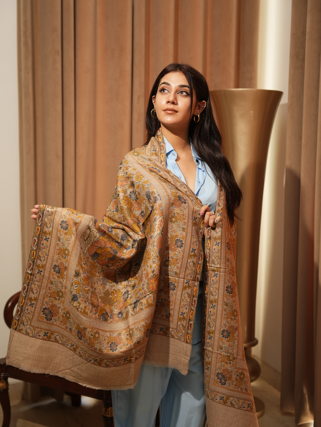 Karivani Women's Faux Pashmina Stole - Flower Jaal Stole