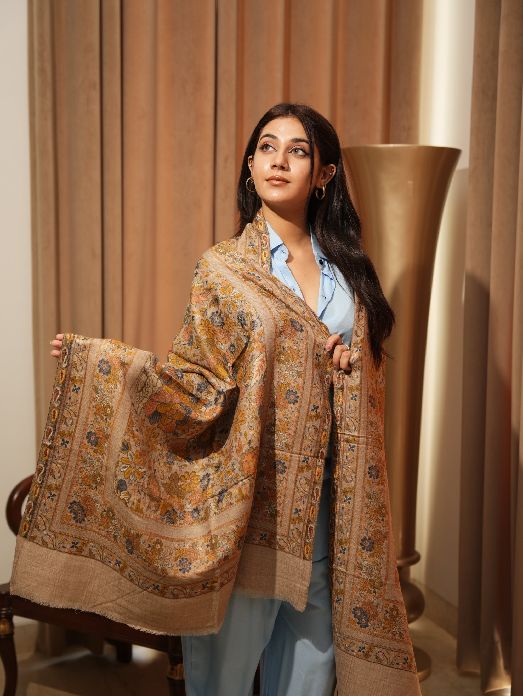 Karivani Women's Faux Pashmina Stole - Flower Jaal Stole