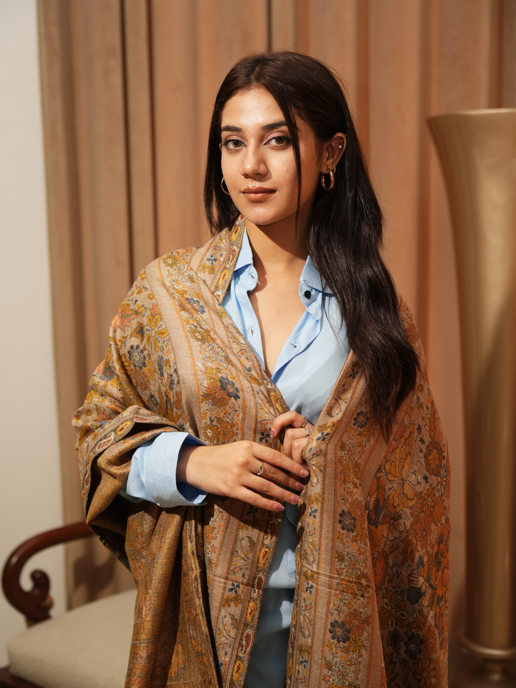 Karivani Women's Faux Pashmina Stole - Flower Jaal Stole