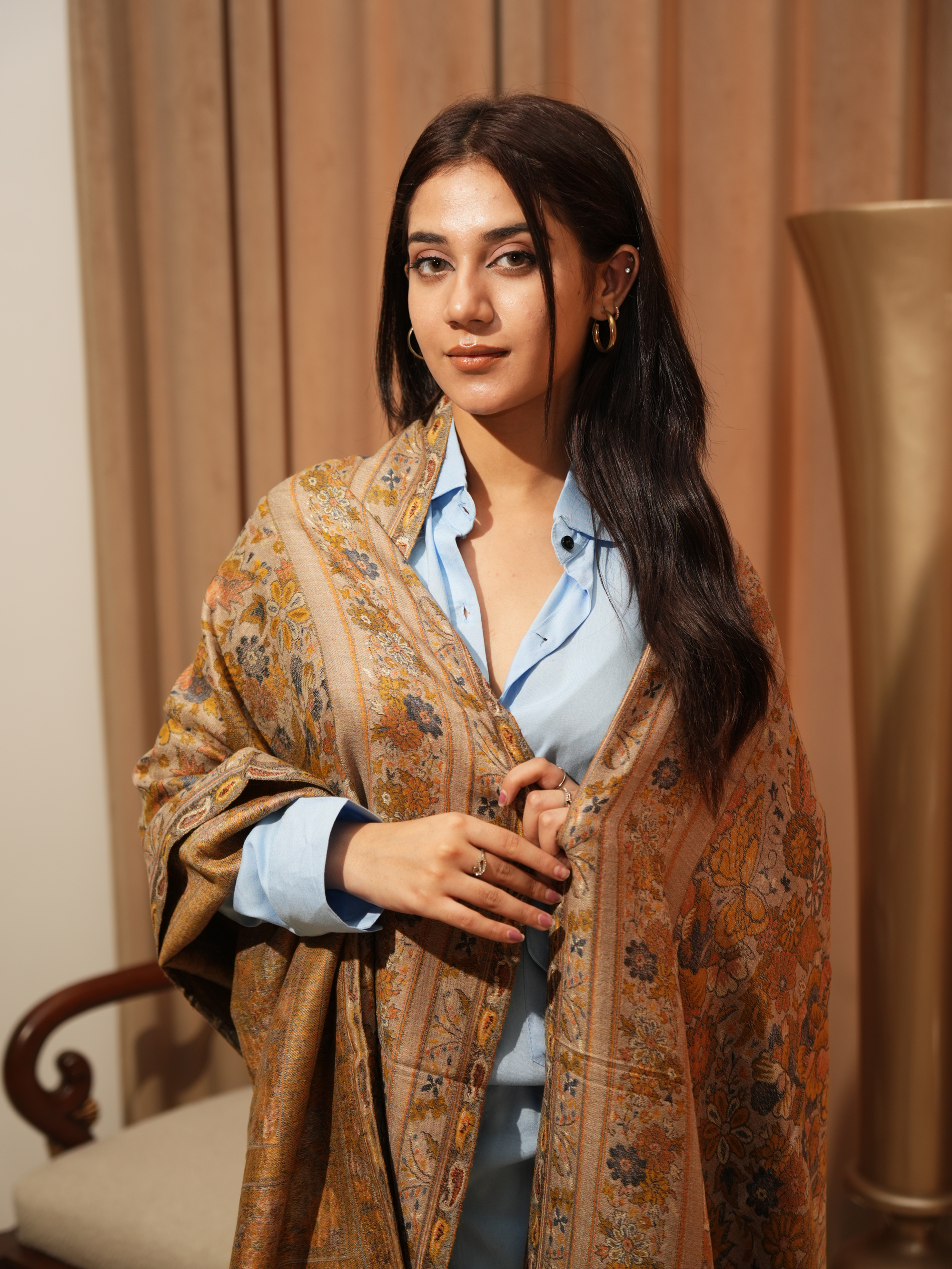 Karivani Women's Faux Pashmina Stole - Flower Jaal Stole