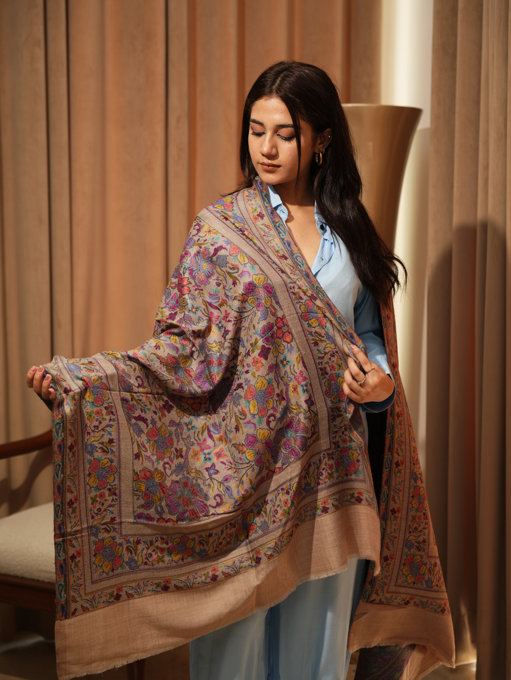 Karivani Women's Faux Pashmina Stole - Flower Jaal Stole