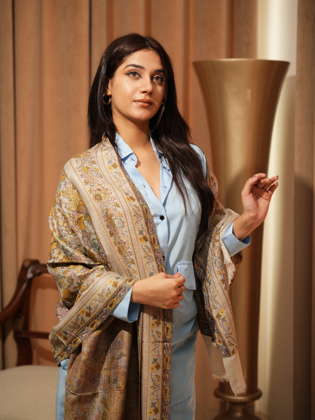 Karivani Women's Faux Pashmina Stole - Flower Jaal Stole