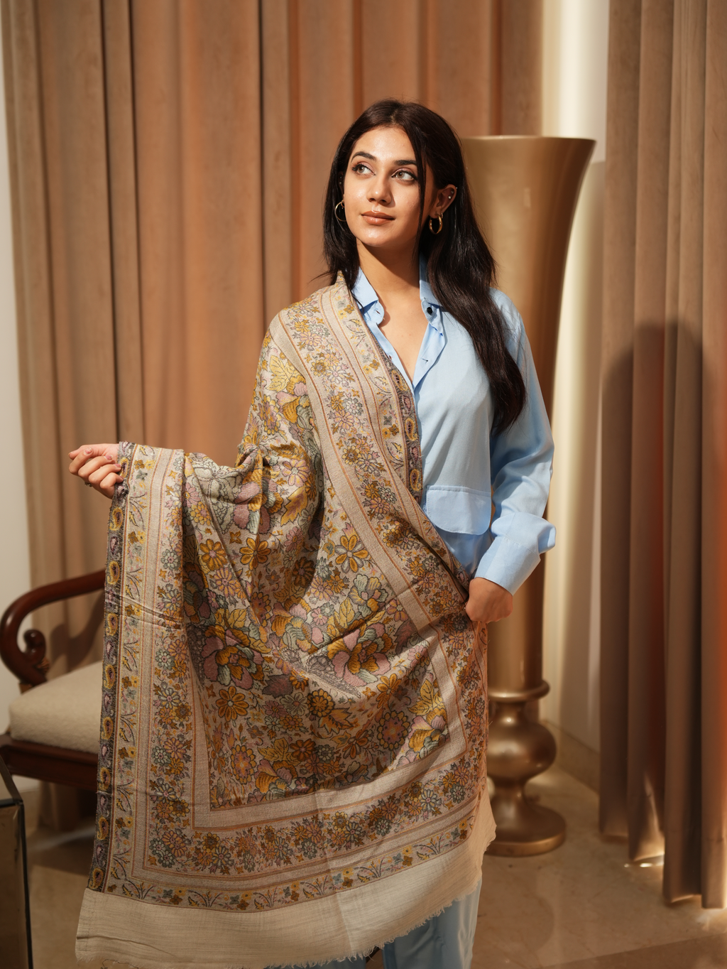 Karivani Women's Faux Pashmina Stole - Flower Jaal Stole