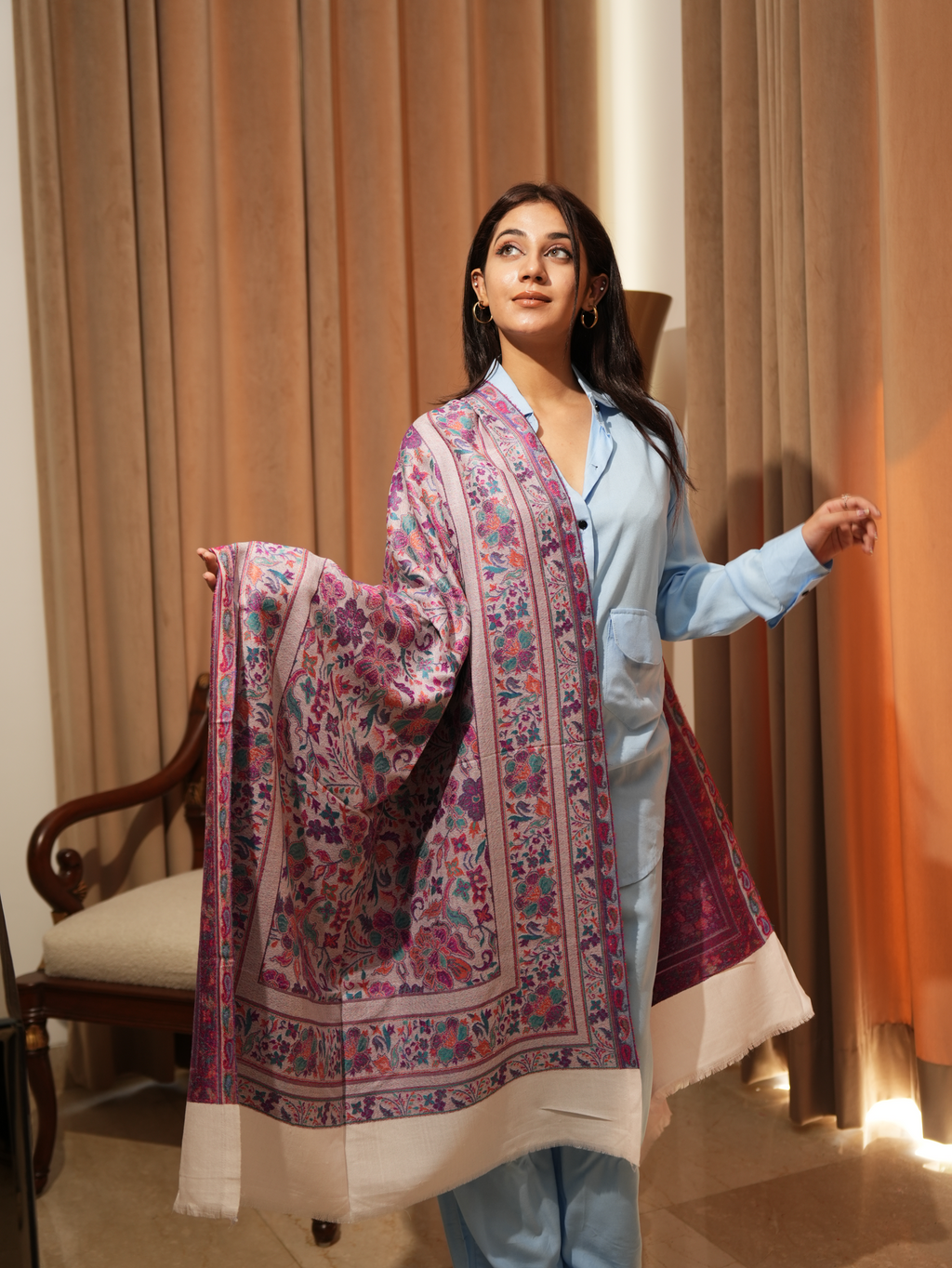 Karivani Women's Faux Pashmina Stole - Flower Jaal Stole