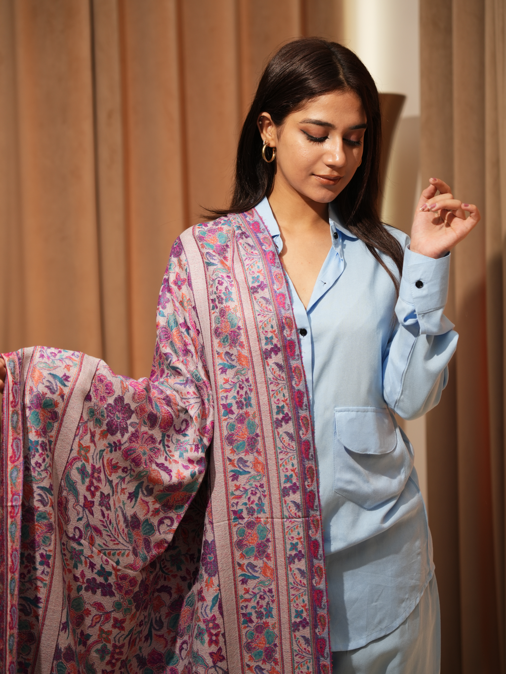 Karivani Women's Faux Pashmina Stole - Flower Jaal Stole