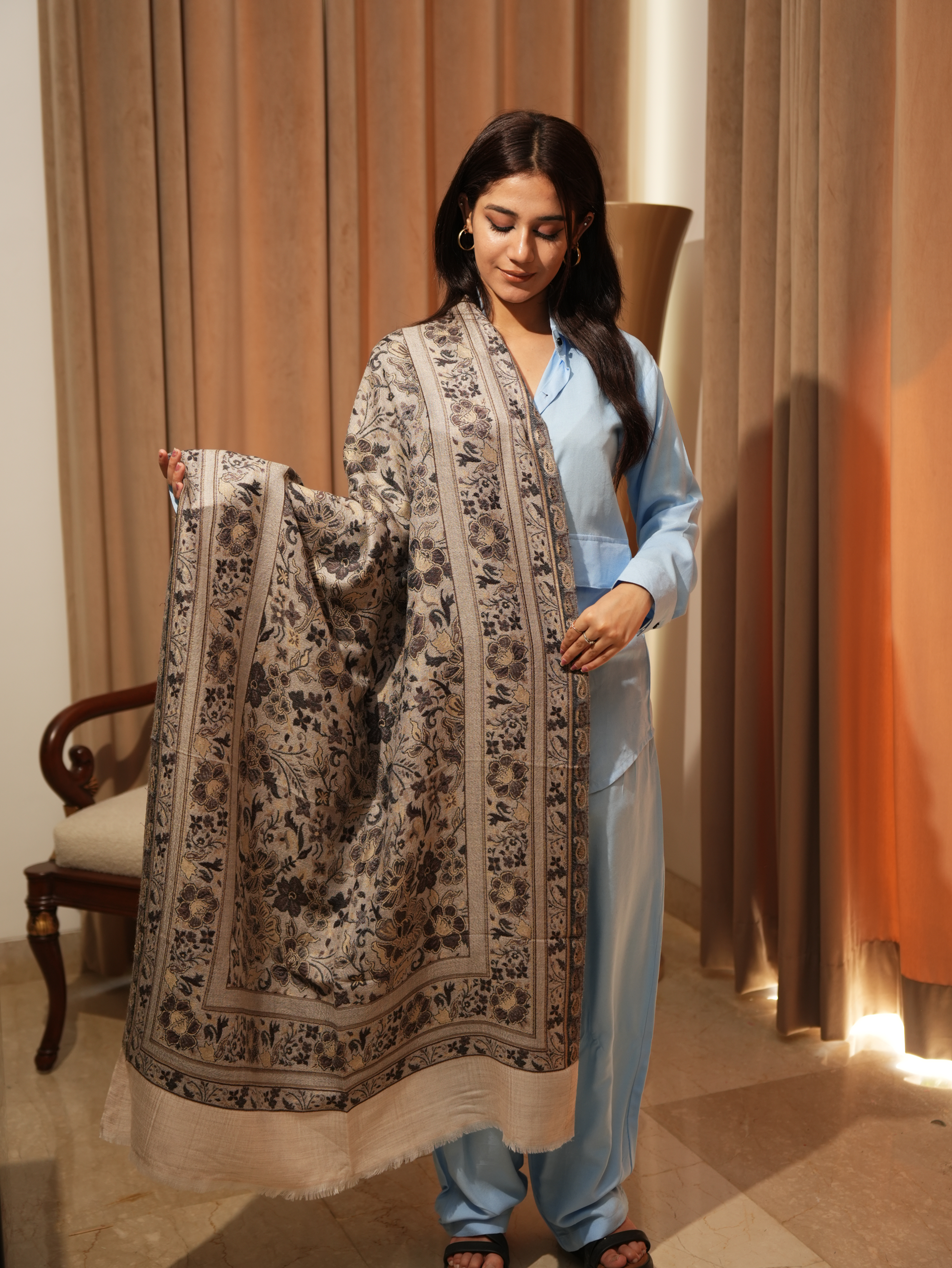 Karivani Women's Faux Pashmina Stole - Flower Jaal Stole