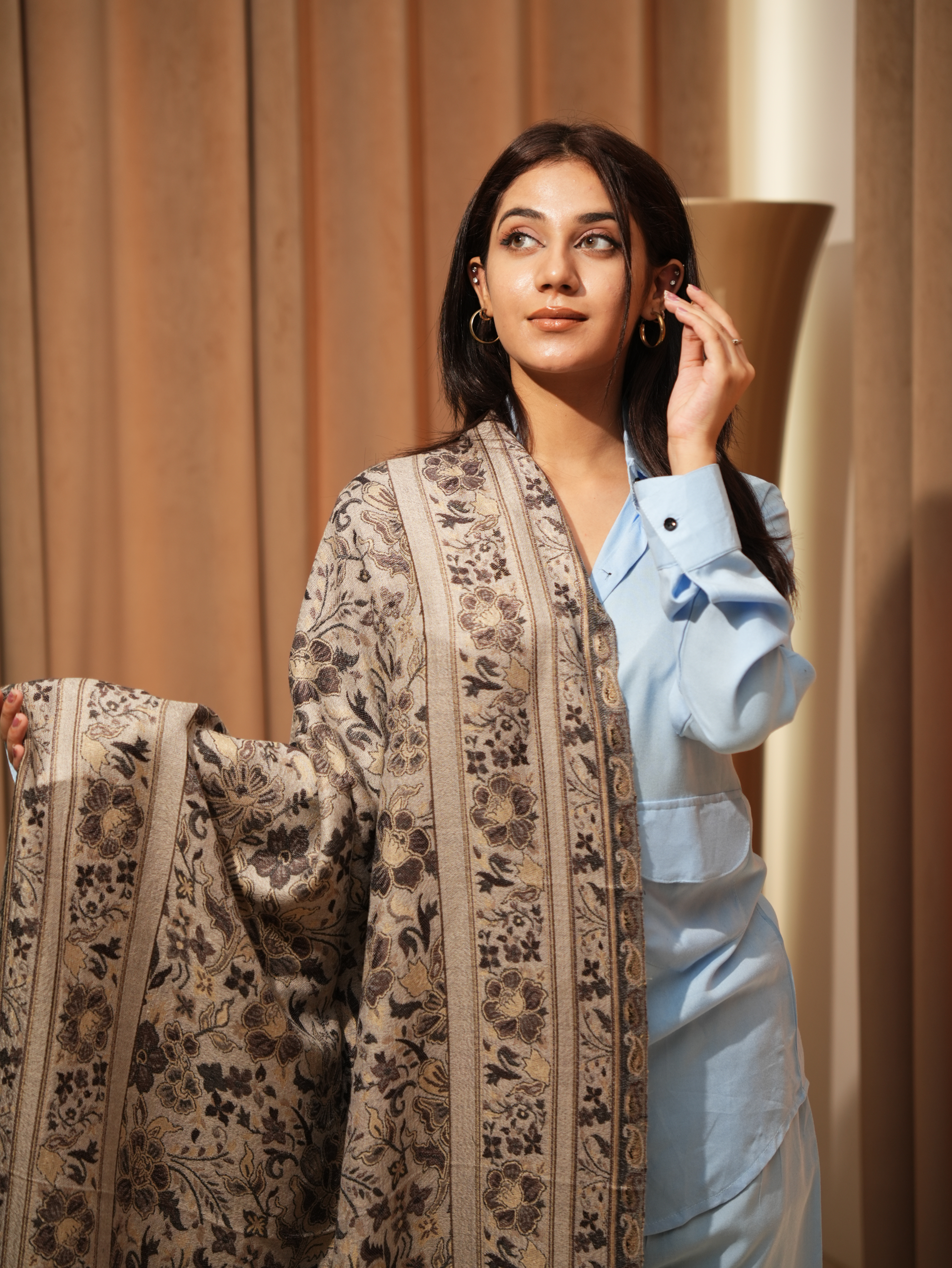 Karivani Women's Faux Pashmina Stole - Flower Jaal Stole