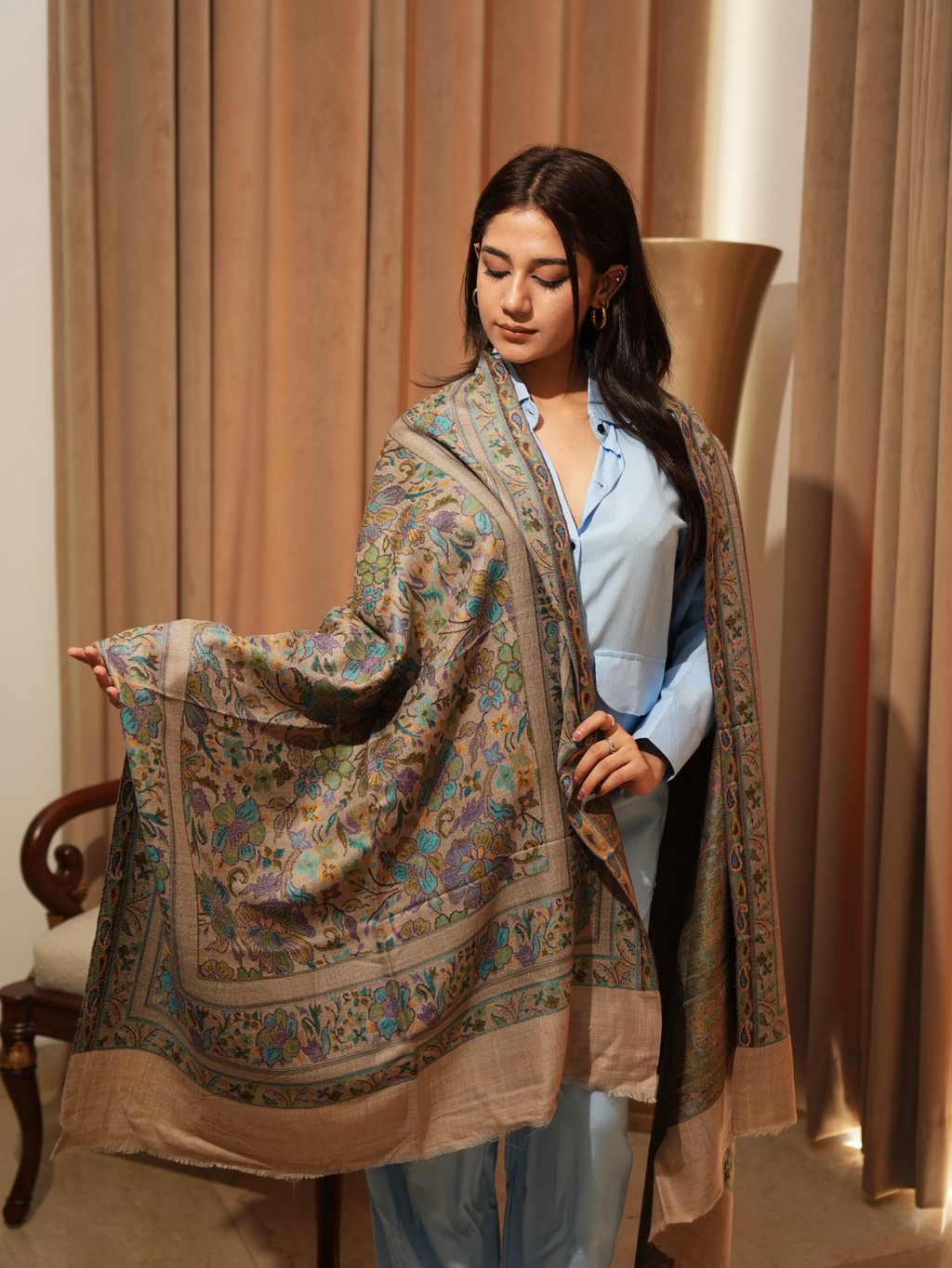 Karivani Women's Faux Pashmina Stole - Flower Jaal Stole