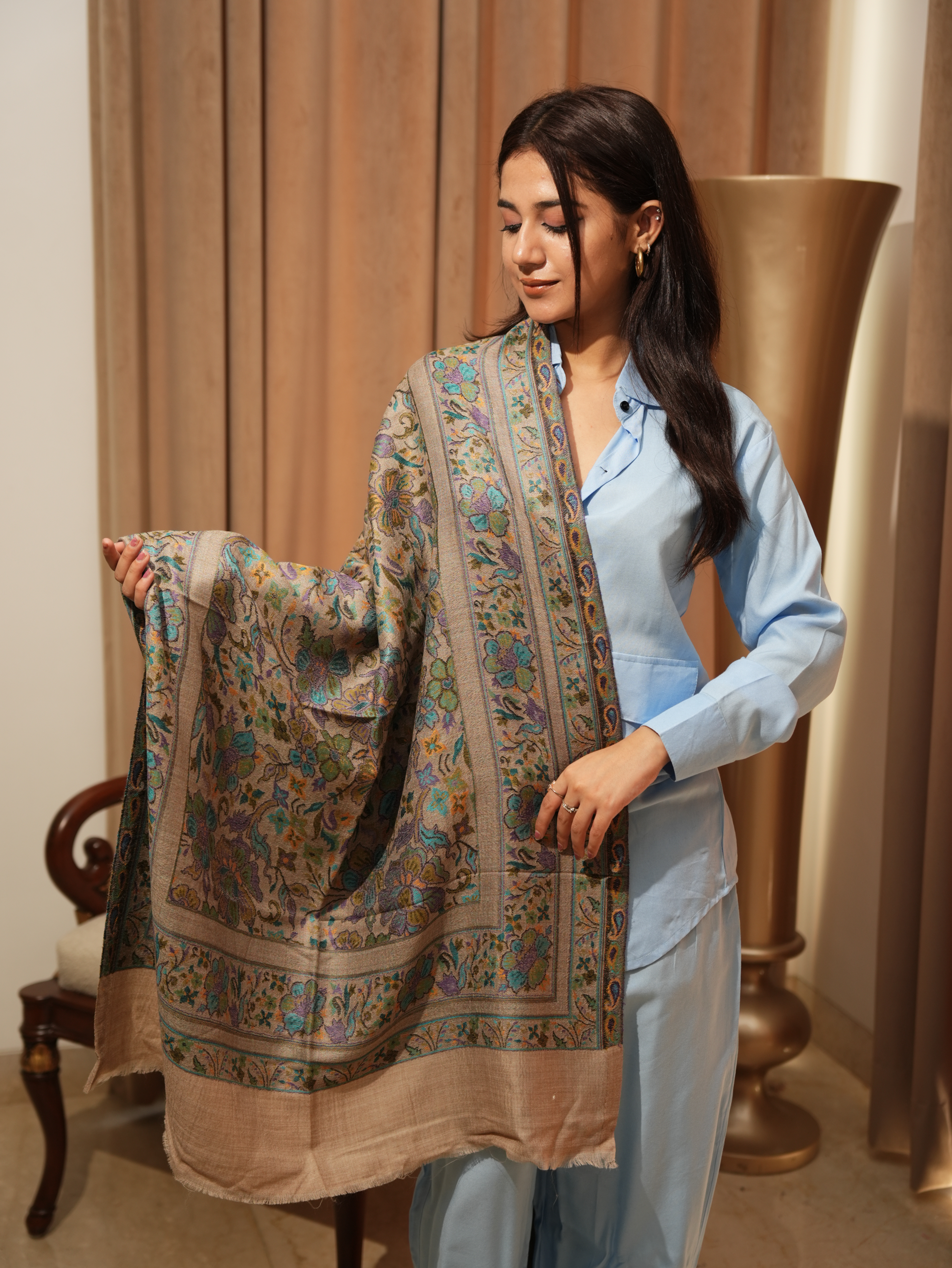 Karivani Women's Faux Pashmina Stole - Flower Jaal Stole