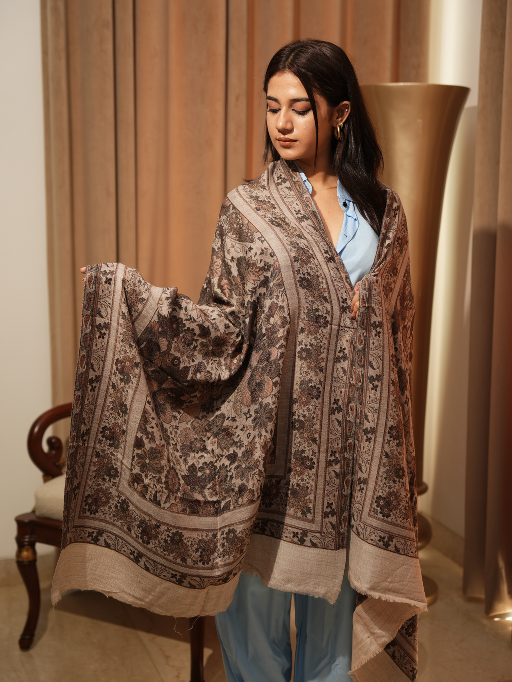 Karivani Women's Faux Pashmina Stole - Flower Jaal Stole