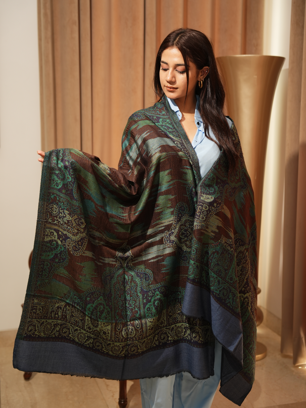 Karivani Women's Faux Pashmina Stole - Ikkat Zig Zag Stole