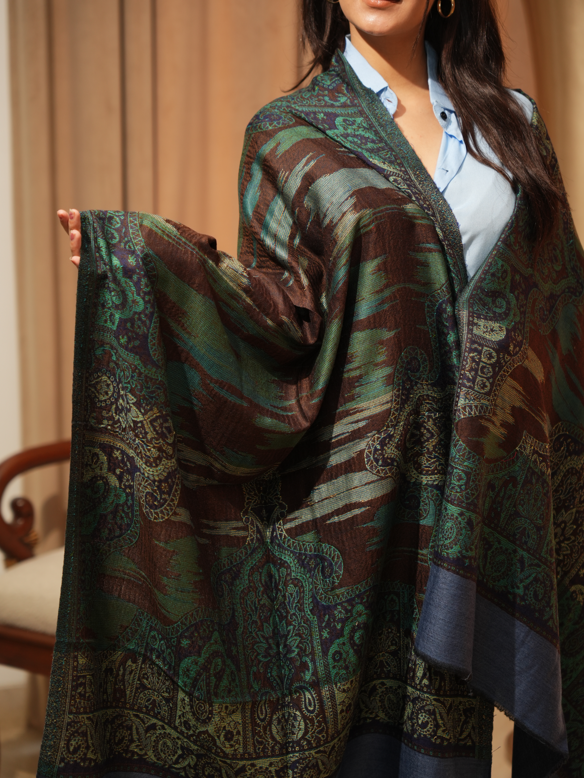 Karivani Women's Faux Pashmina Stole - Ikkat Zig Zag Stole