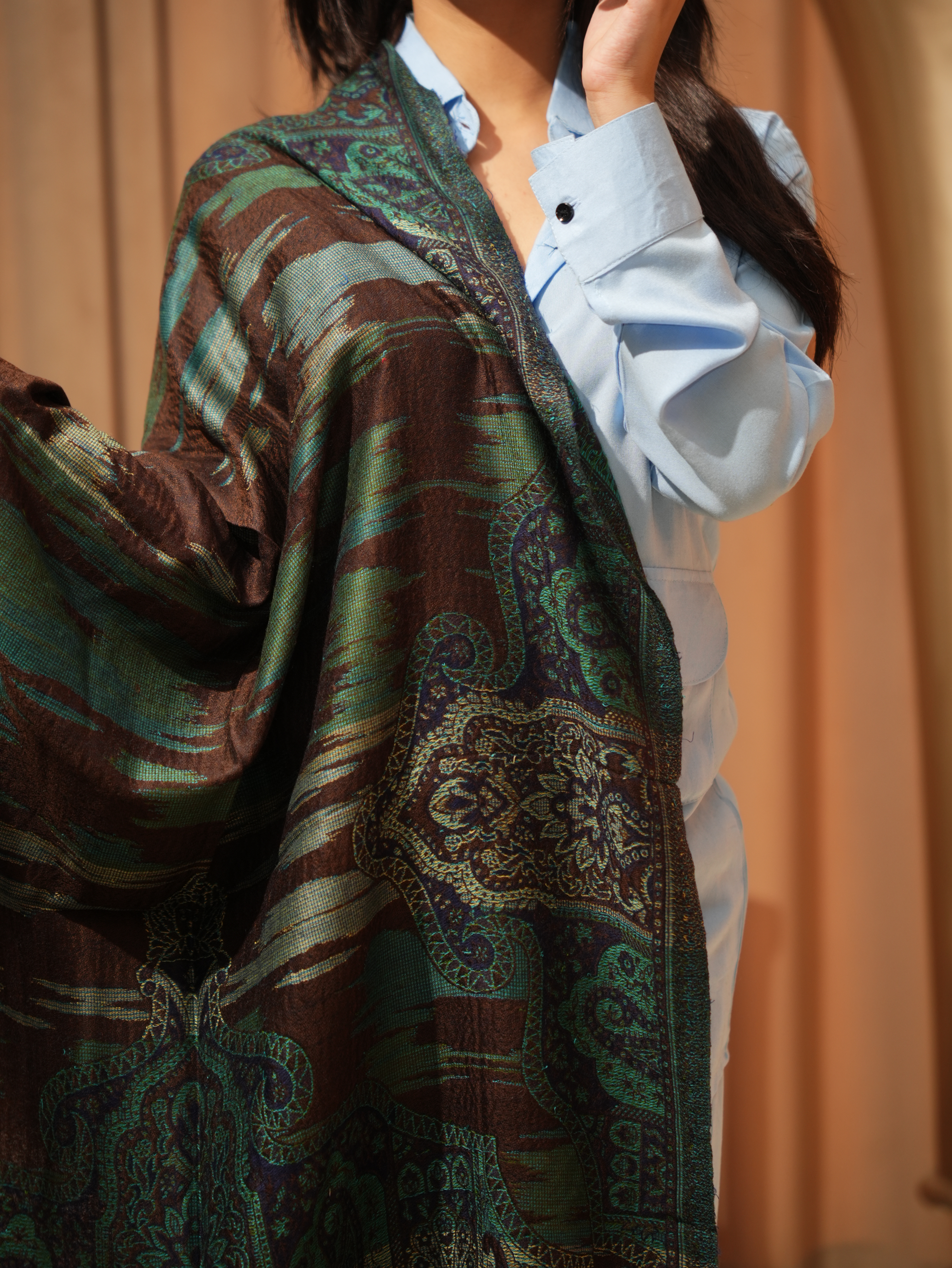 Karivani Women's Faux Pashmina Stole - Ikkat Zig Zag Stole