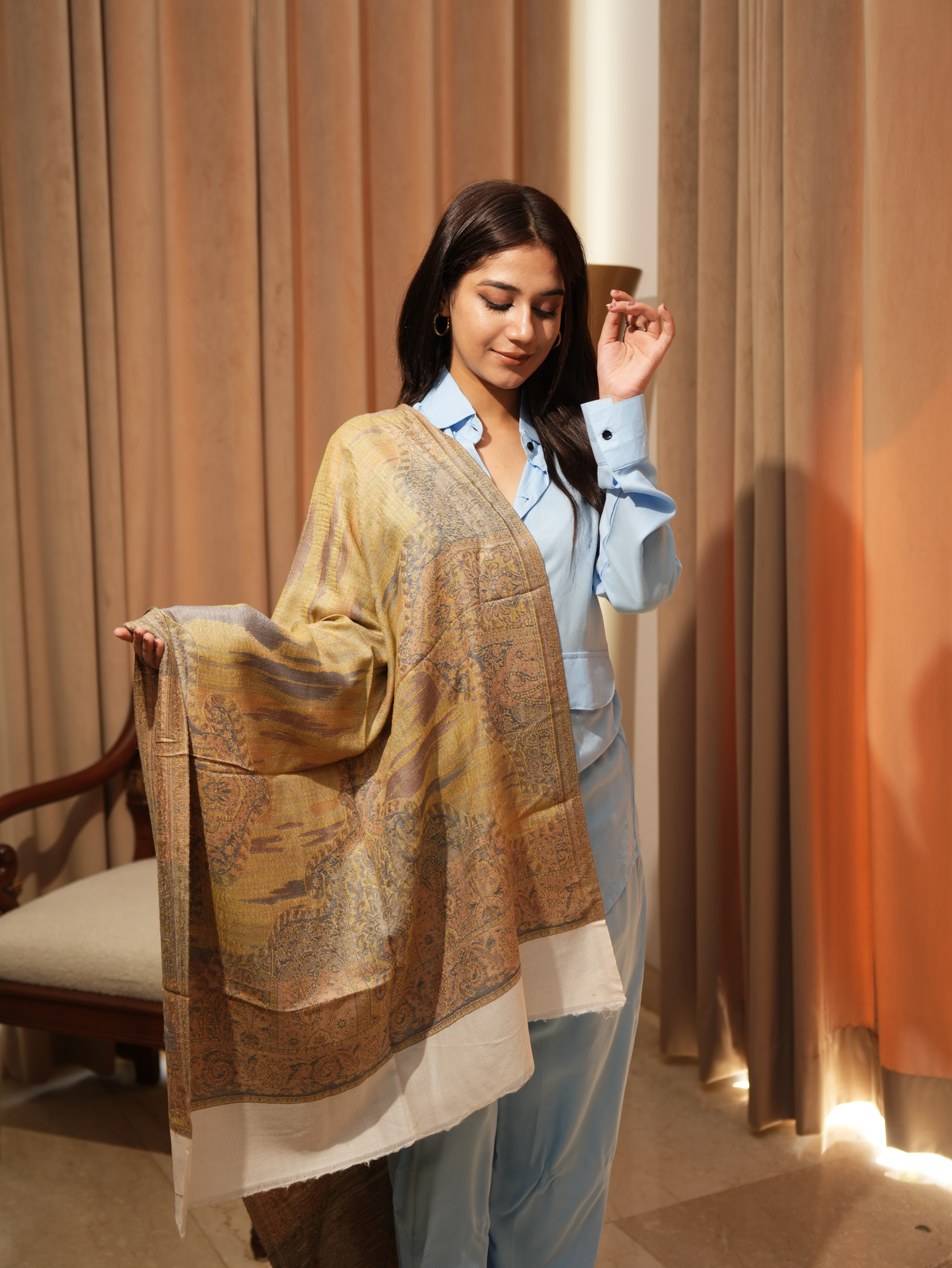 Karivani Women's Faux Pashmina Stole - Ikkat Zig Zag Stole